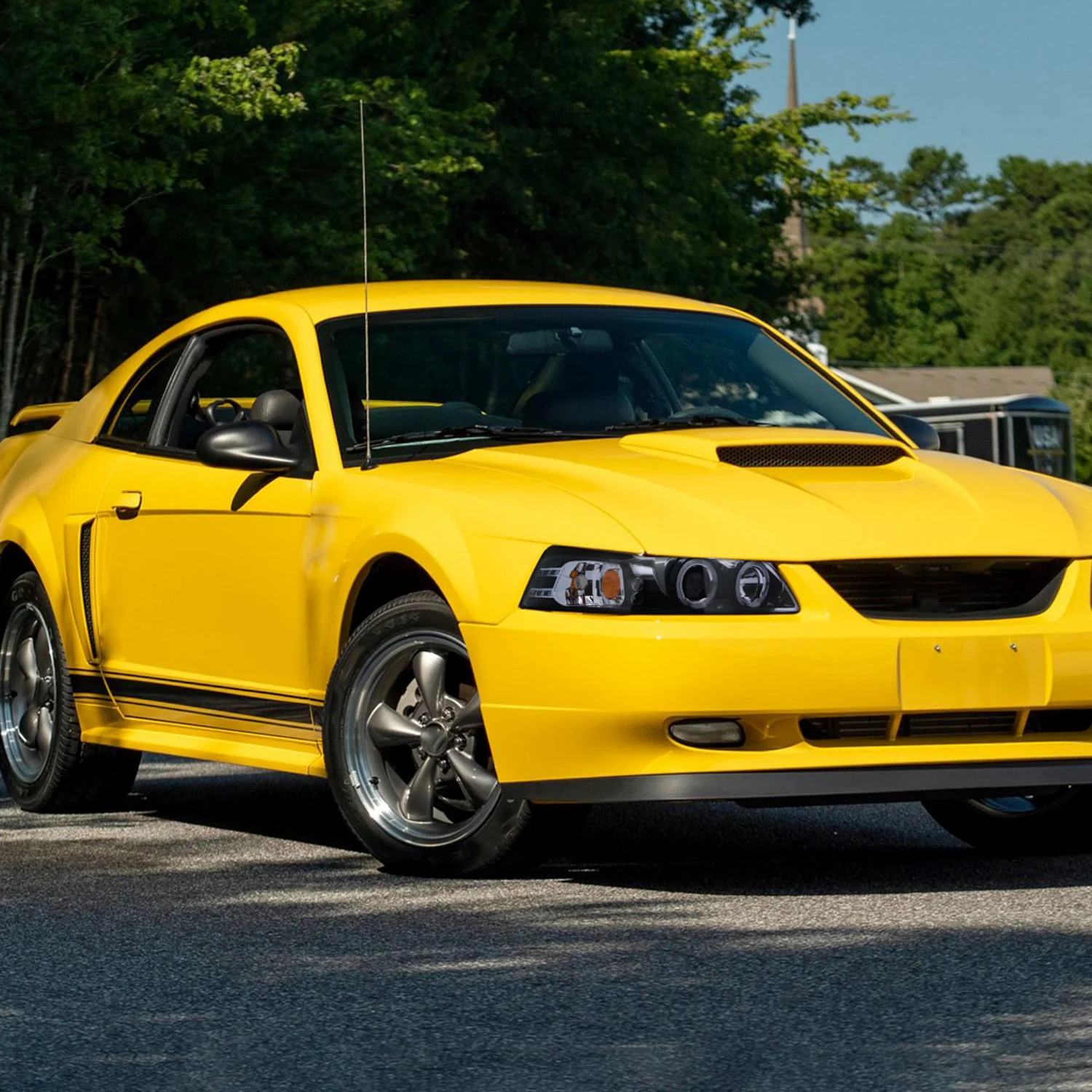 1999-2004 Ford Mustang Dual Halo Projector Headlights Glossy Black/Smoke Lens - Image 10