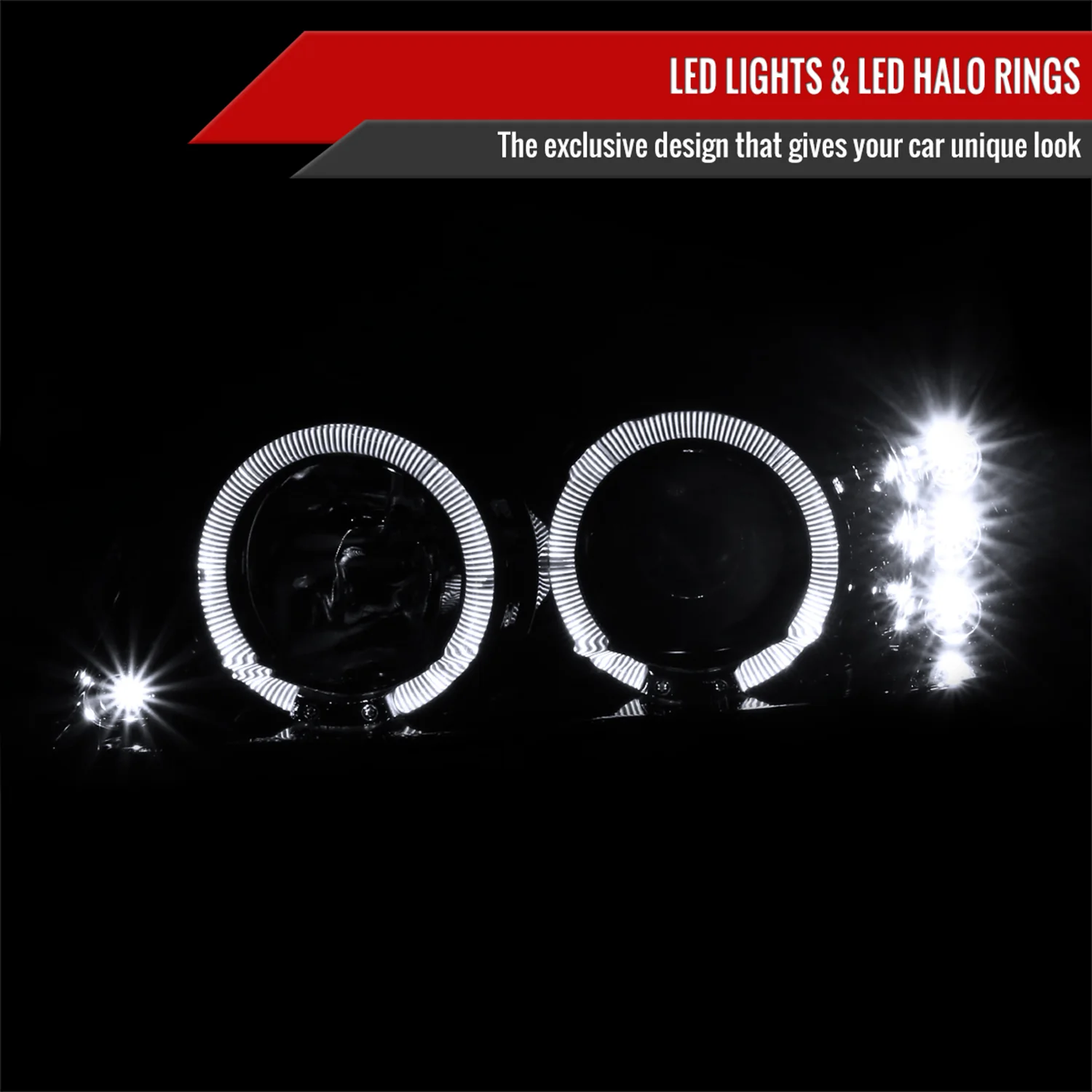 1999-2004 Ford Mustang Dual Halo Projector Headlights Jet Black/Clear Lens - Image 2