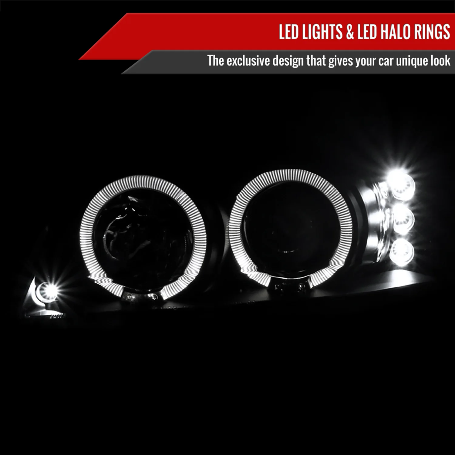 1999-2004 Ford Mustang Dual Halo Projector Headlights Matte Black/Clear Lens - Image 2