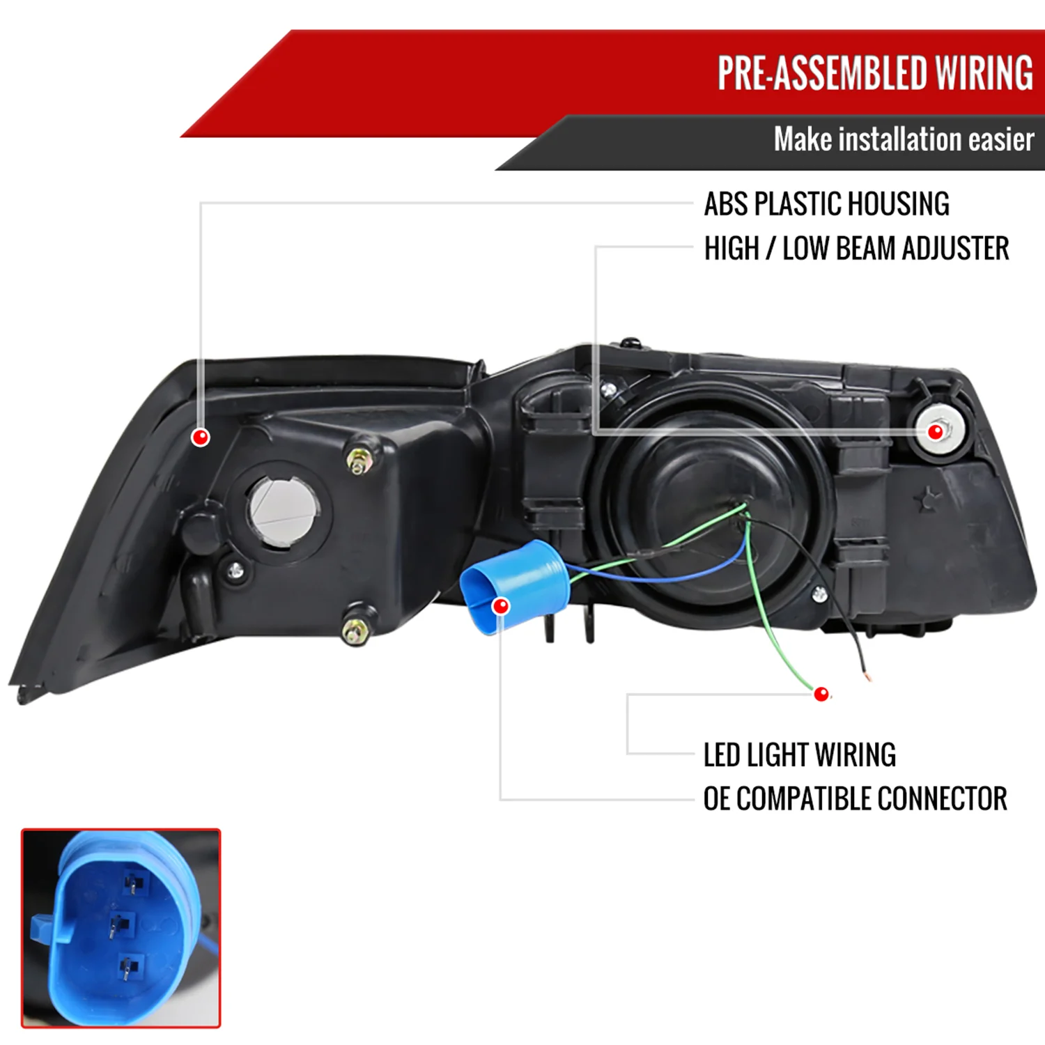 1999-2004 Ford Mustang Dual Halo V2 Projector Headlights Chrome/Clear Lens - Image 7