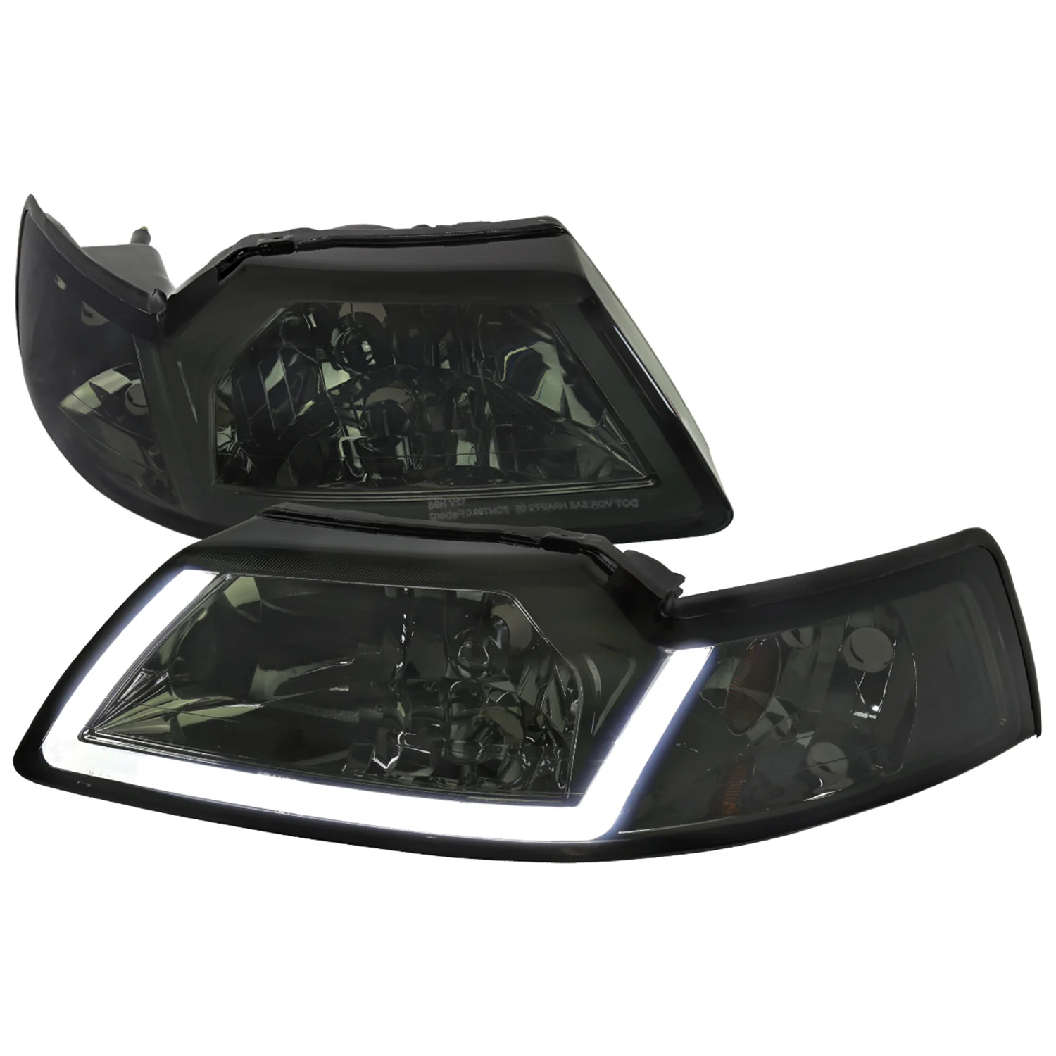 1999-2004 Ford Mustang LED Bar Factory Headlights Amber Reflector Chrome/Smoke