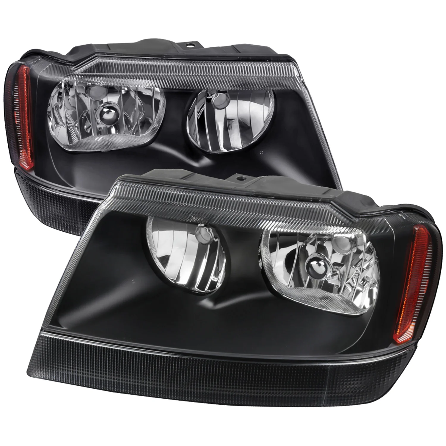 1999-2004 Jeep Grand Cherokee Factory Crystal Headlights Amber & Matte Black