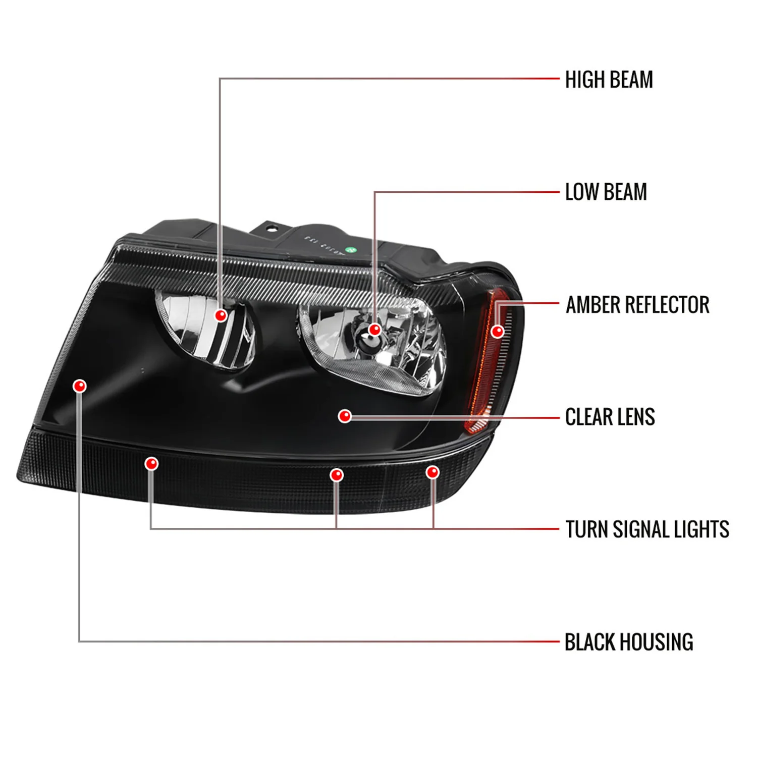 1999-2004 Jeep Grand Cherokee Factory Crystal Headlights Amber & Matte Black - Image 8