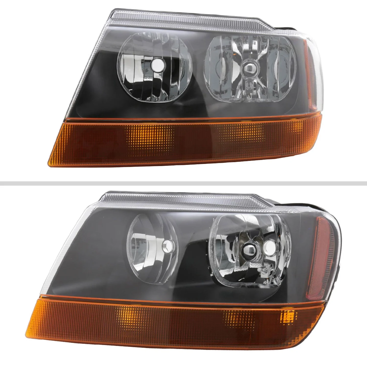1999-2004 Jeep Grand Cherokee Factory Crystal Headlights Matt Black/Clear - Image 2