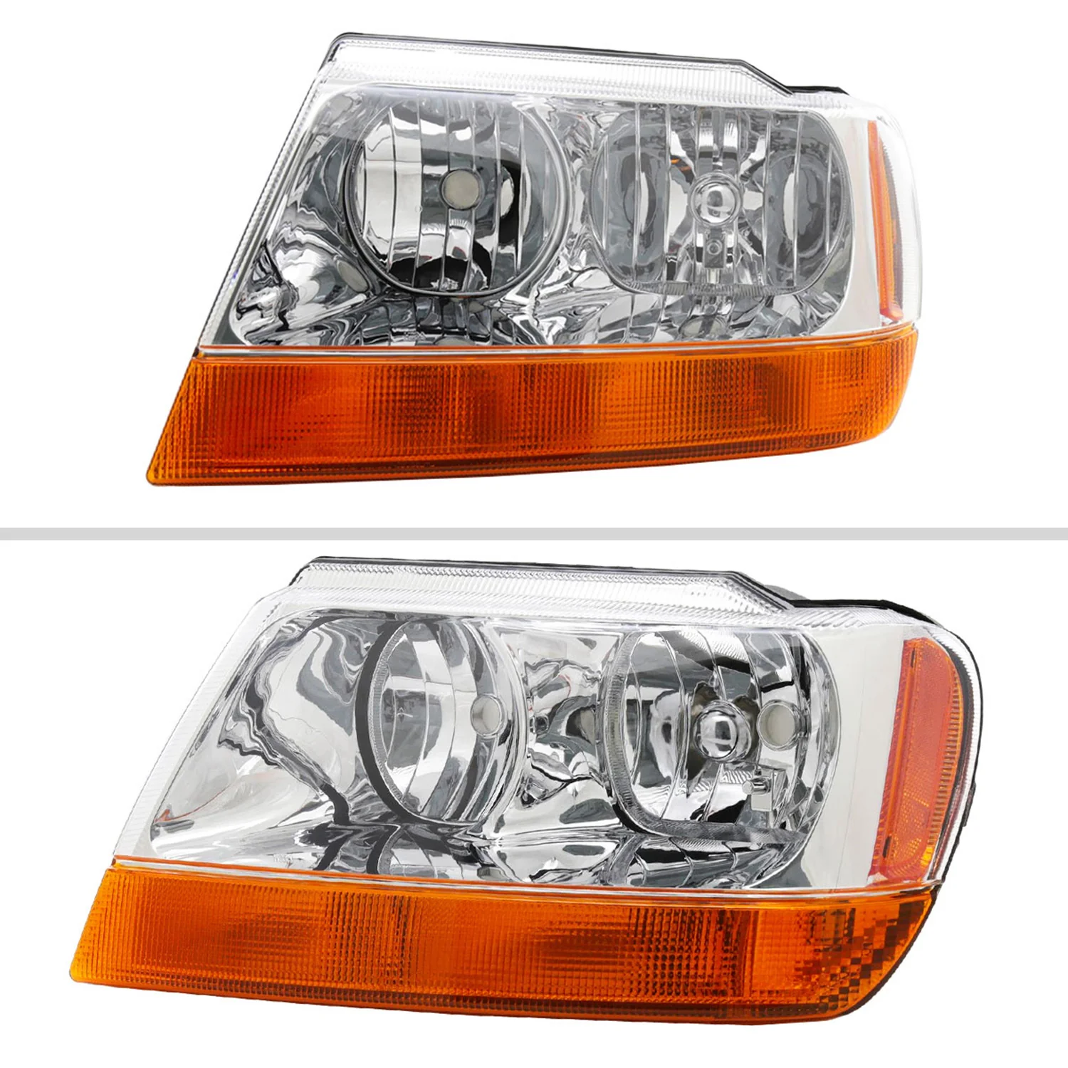 1999-2004 Jeep Grand Cherokee Factory Style Headlights Chrome/Clear Lens - Image 2