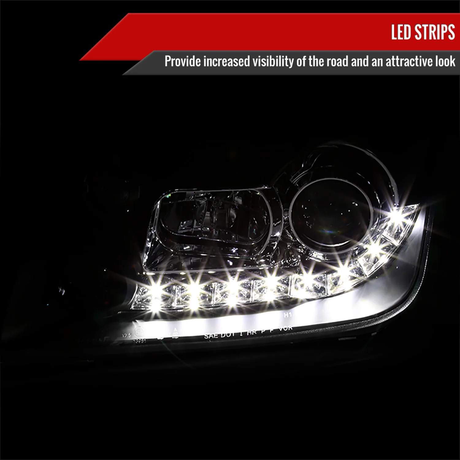 1999-2004 VW Jetta/Bora Projector Headlights R8 LED Light Strip Matt Black - Image 2