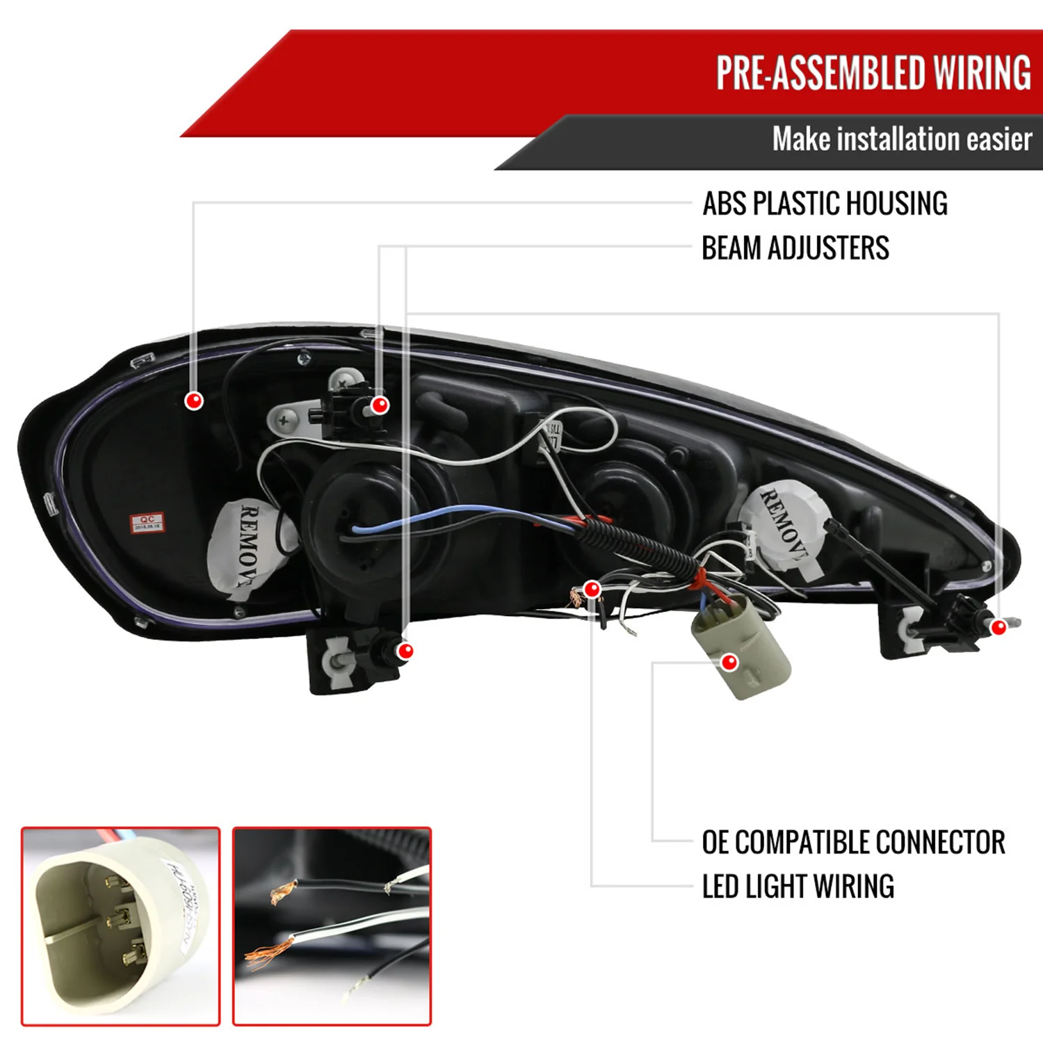 1999-2005 Pontiac Grand AM Dual Halo Projector Headlights Chrome/Clear Lens - Image 7