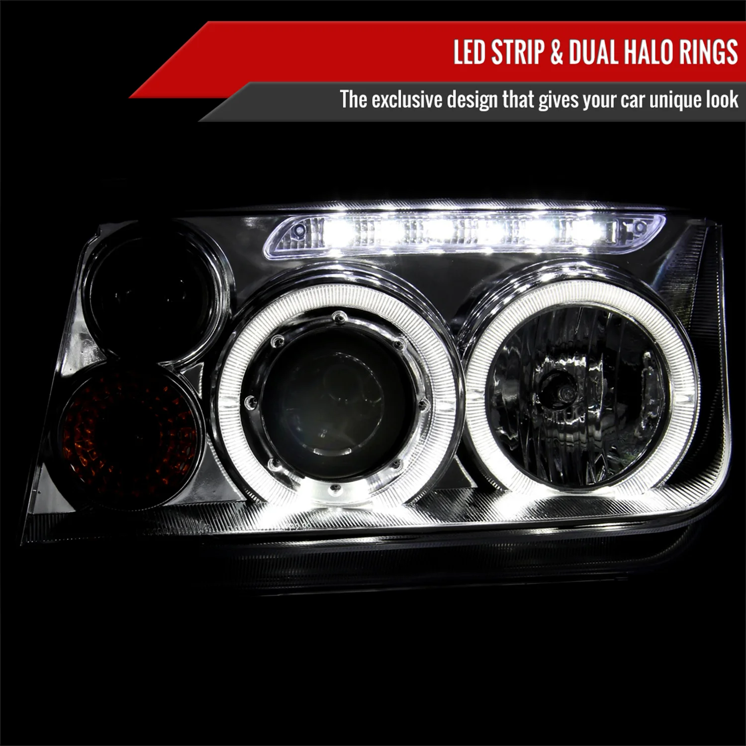 1999-2005 VW Jetta/Bora Mk4 Dual Halo Projector Headlights LED Light Chrome - Image 2