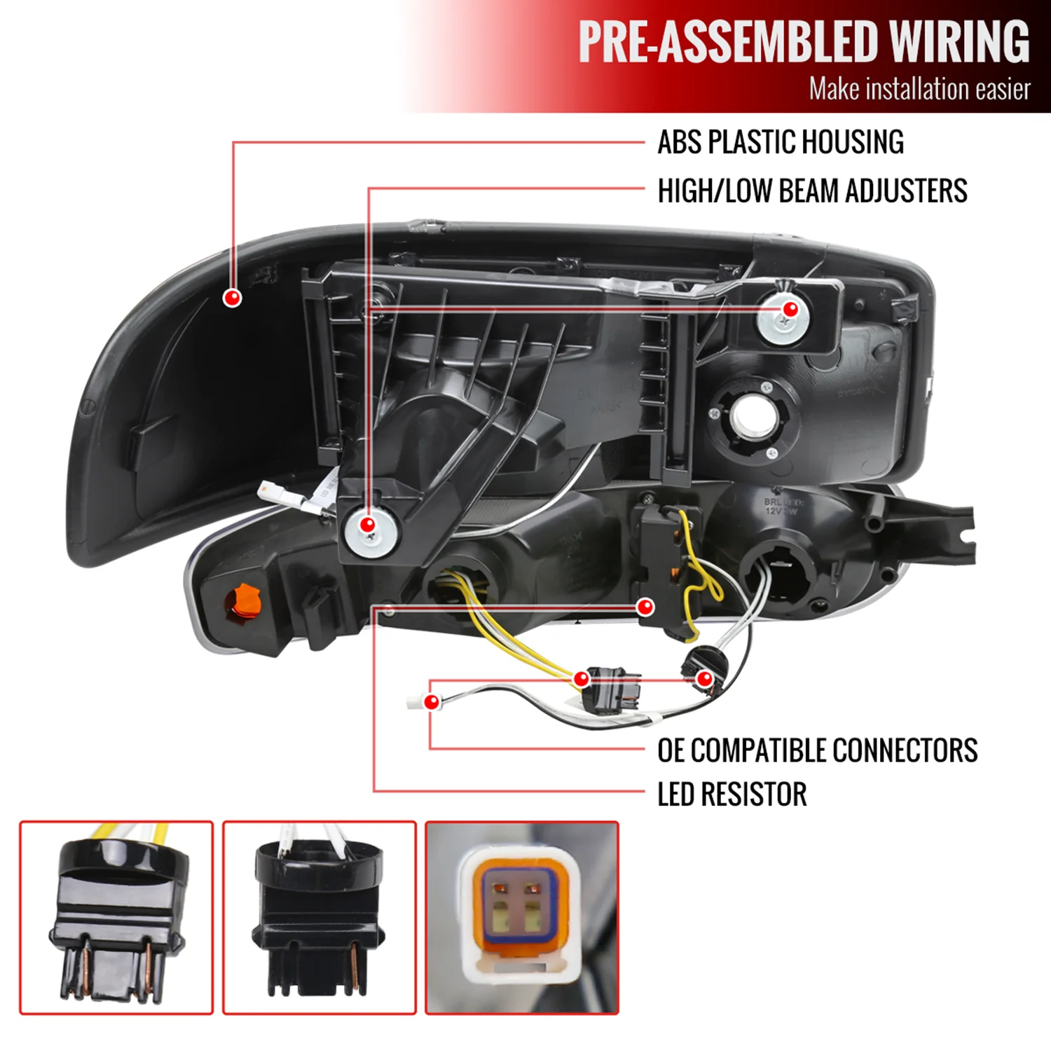 1999-2006 GMC Sierra Sierra Yukon/XL Headlights LED Signal Bumper Lights Black - Image 7