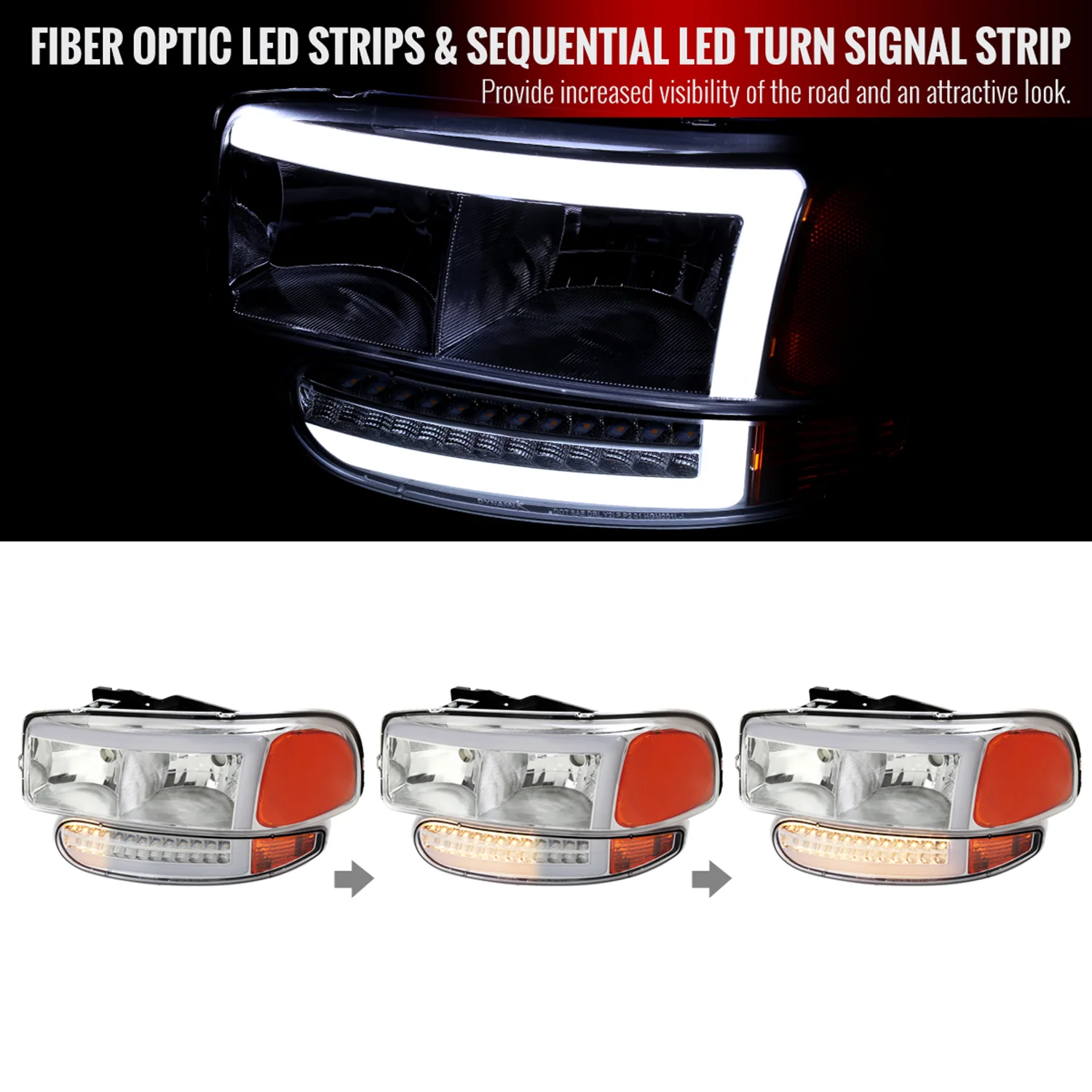 1999-2006 GMC Sierra Sierra Yukon/XL Headlights & Signal Bumper Lights Chrome - Image 2