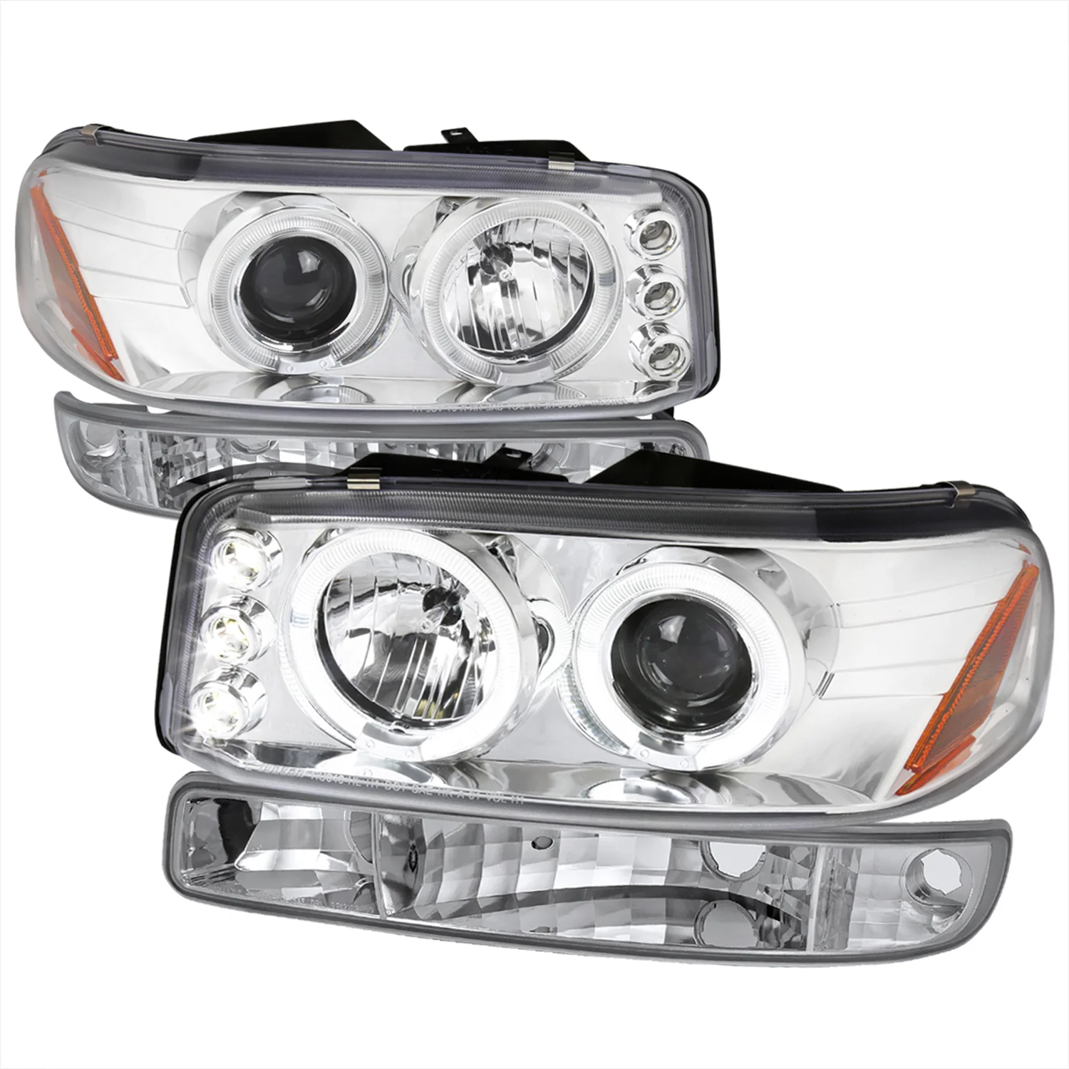 1999-2006 GMC Sierra/Yukon XL/SLT Dual Halo Headlights&Bumper Lights Chrome
