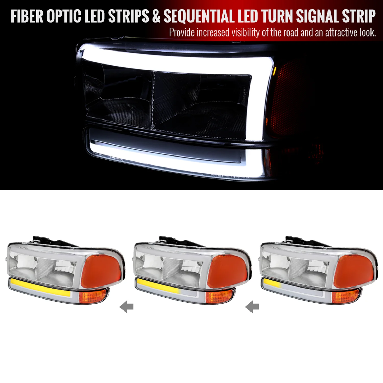 1999-2006 GMC Sierra/Yukon/Yukon XL Headlights&Signal Bumper Lights Chrome - Image 2