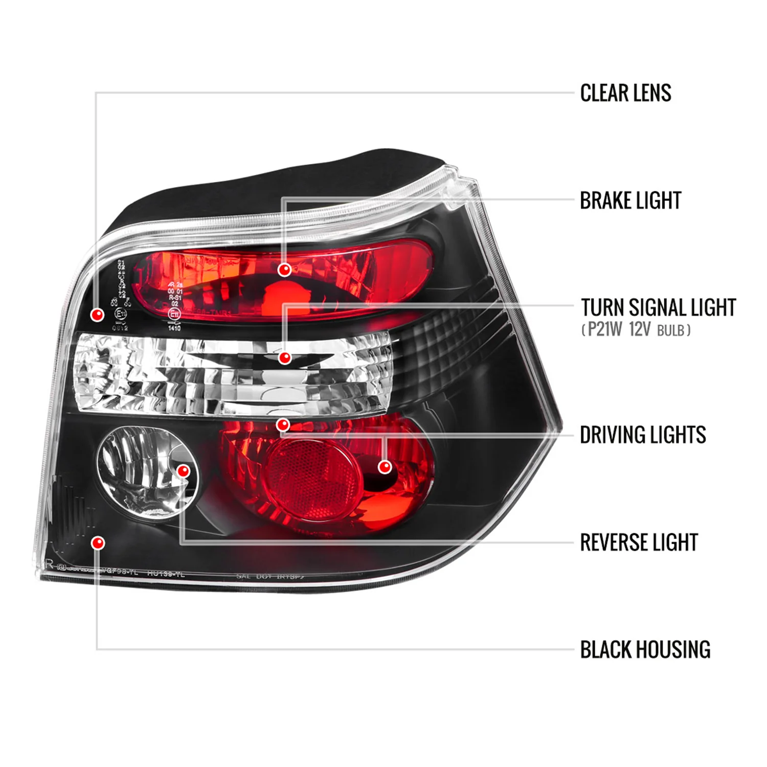1999-2006 VW Golf Mk4/GTI/R32 Tail Lights Matte Black/Clear Lens - Image 8