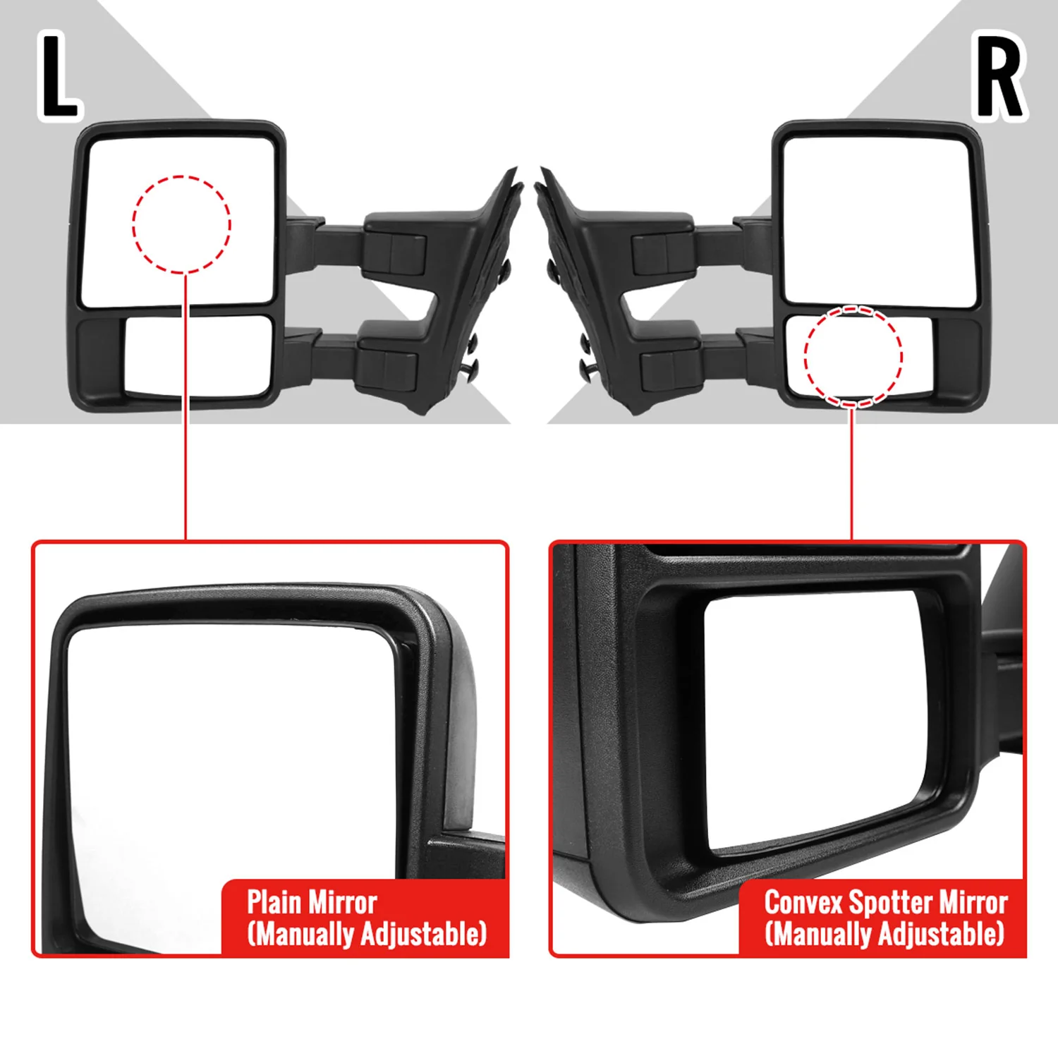 1999-2016 Ford F-250/350/450/550 Manual Towing Mirrors Smoke Lens &Turn Signal - Image 4