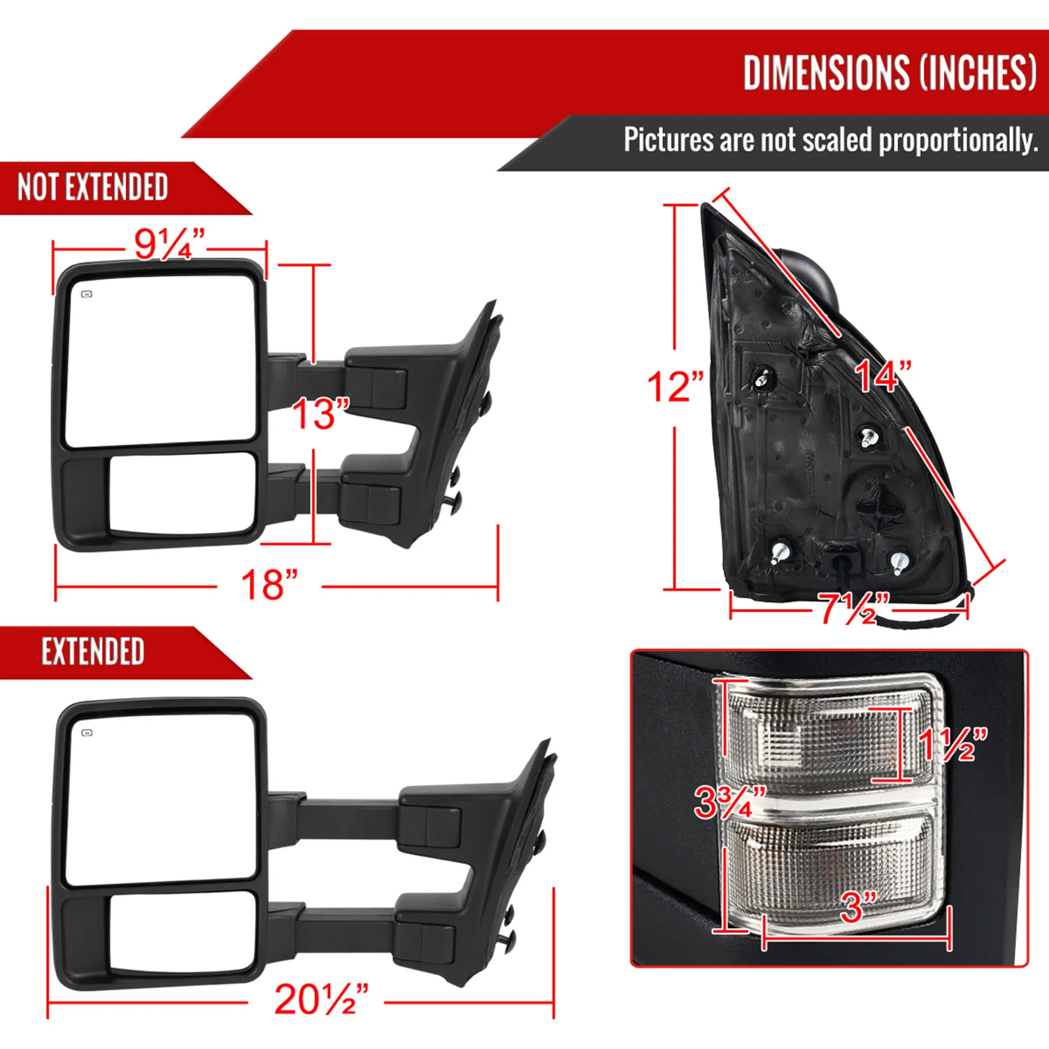 1999-2016 Ford F-250/350/450/550 Manual Towing Mirrors Smoke Lens &Turn Signal - Image 8