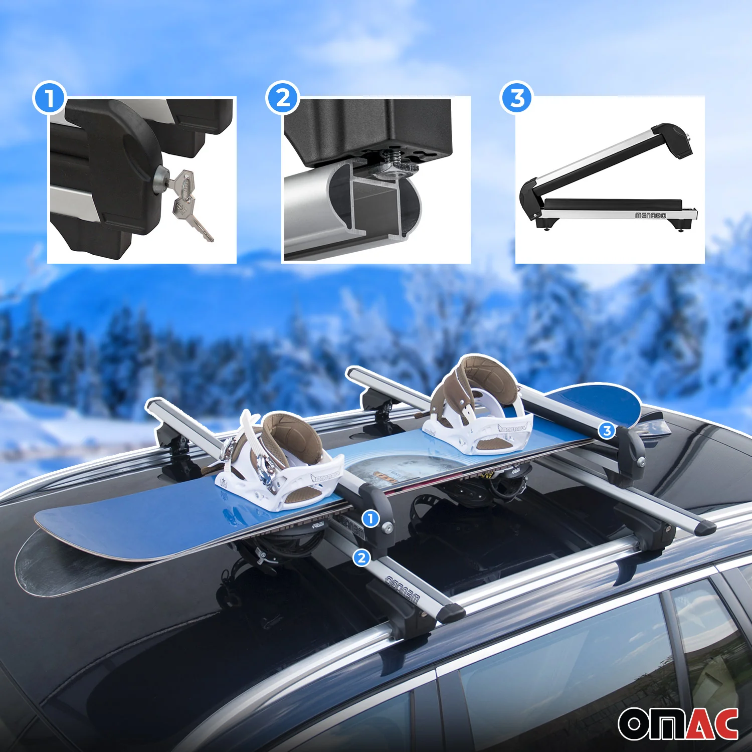 2 Pcs 19.2" Ski Rack Snowboard Carriers Top Holder Roof Rack Lockable - Image 3