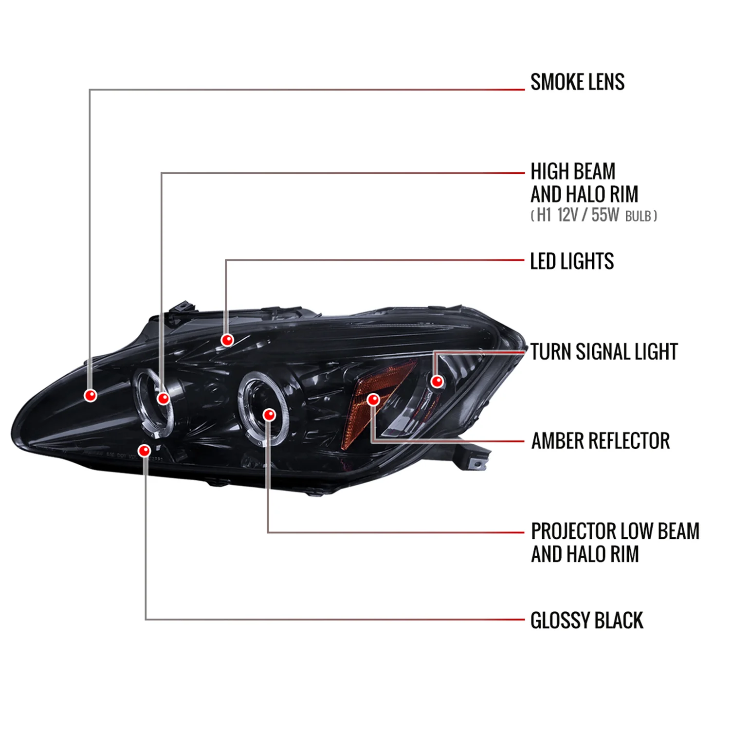 2000-2003 Honda S2000 AP1 Dual Halo Projector Headlights Glossy Black/Smoke - Image 8