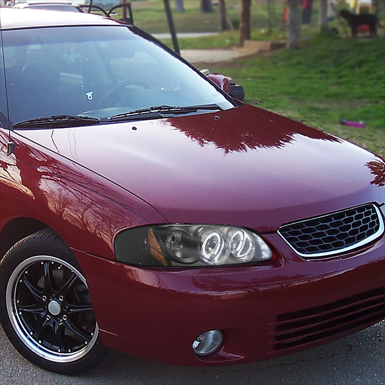 2000-2003 Nissan Sentra Dual Halo Projector Headlights Matte Black/Clear Lens - Image 10