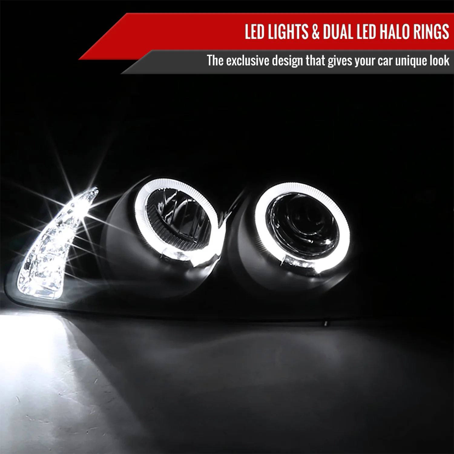 2000-2003 Nissan Sentra Dual Halo Projector Headlights Matte Black/Clear Lens - Image 2