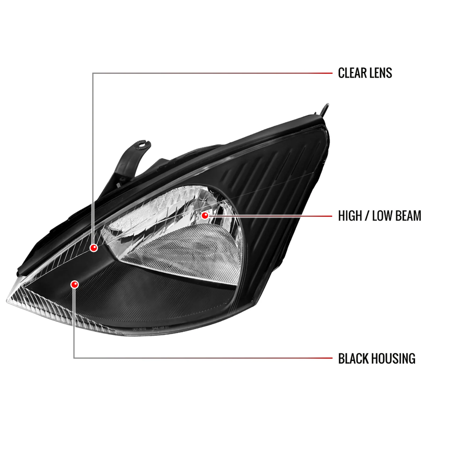 2000-2004 Ford Focus Factory Style Crystal Headlights Matte Black/Clear Lens - Image 7