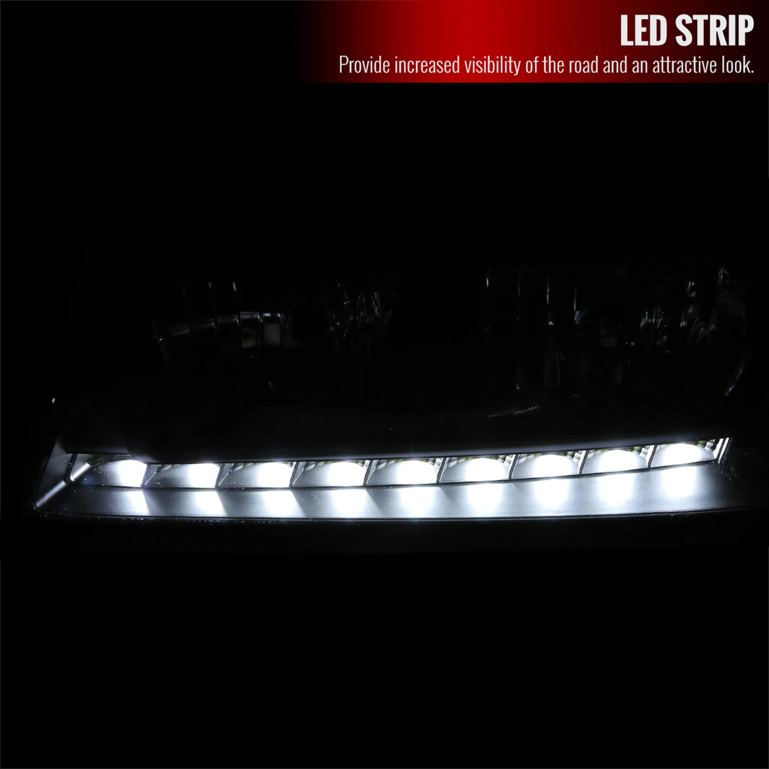 2000-2005 Chevy Impala Crystal Headlights SMD LED Light Strip Matt Black/Clear - Image 2