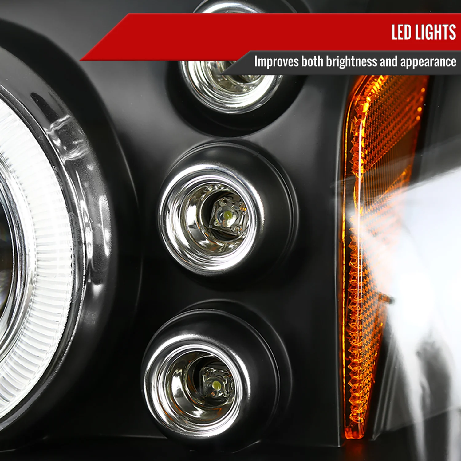 2000-2005 Chevy Impala Dual Halo Projector Headlights Matte Black/Clear Lens - Image 5