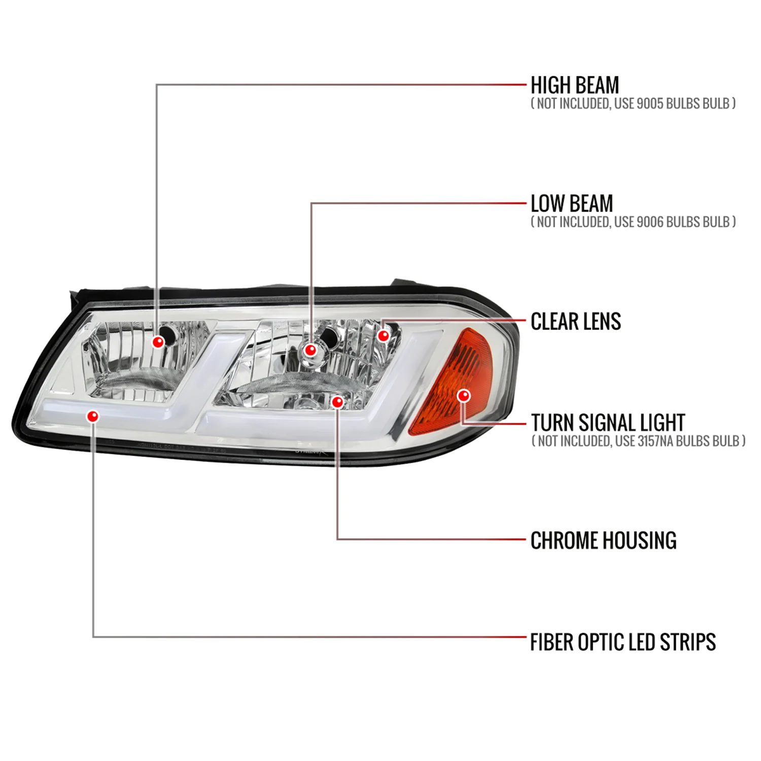 2000-2005 Chevy Impala LED Bar Factory Style Headlights Chrome/Clear Lens - Image 8