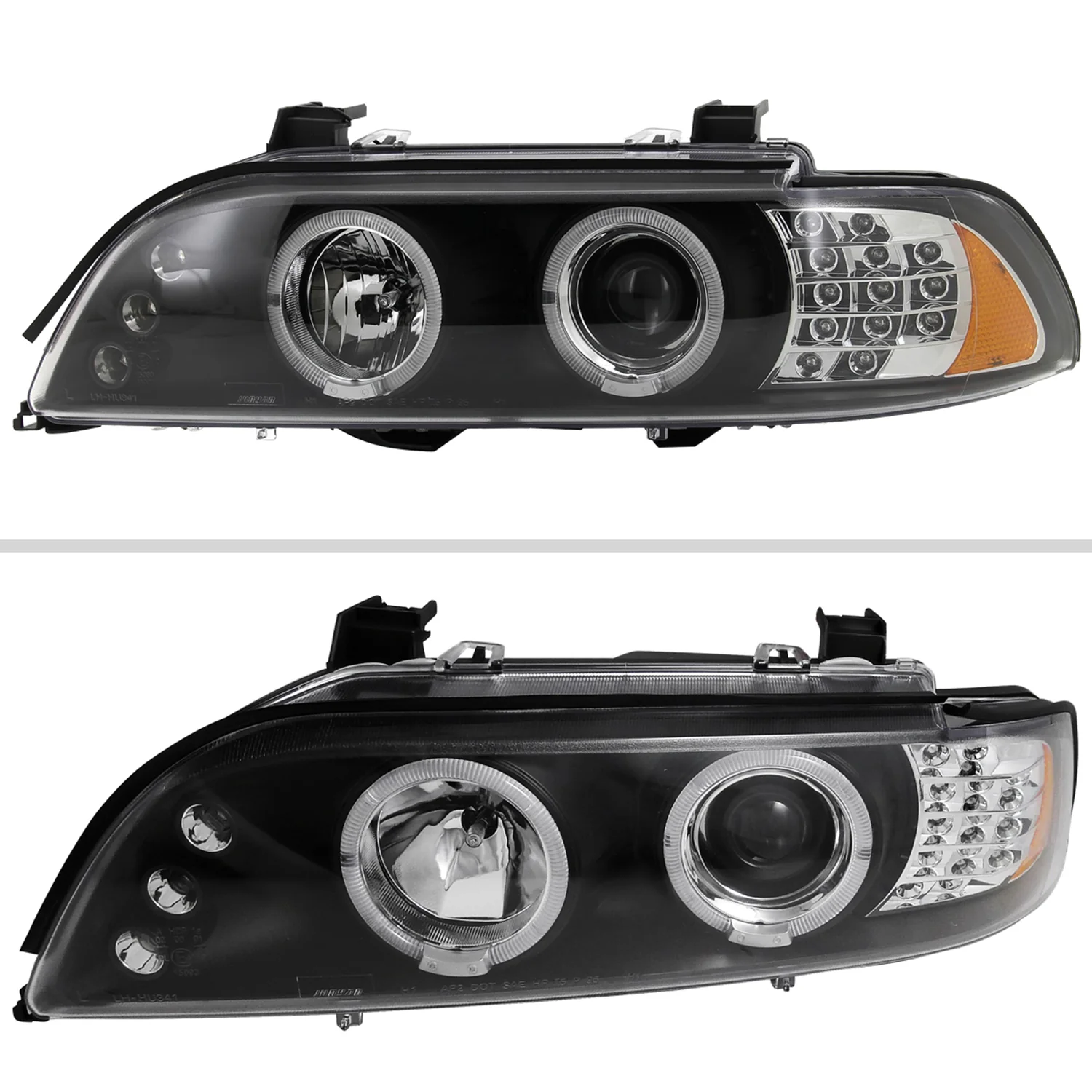 2001-2003 BMW E39 5 Series Dual Halo Headlights LED Signal Lights Black - Image 2