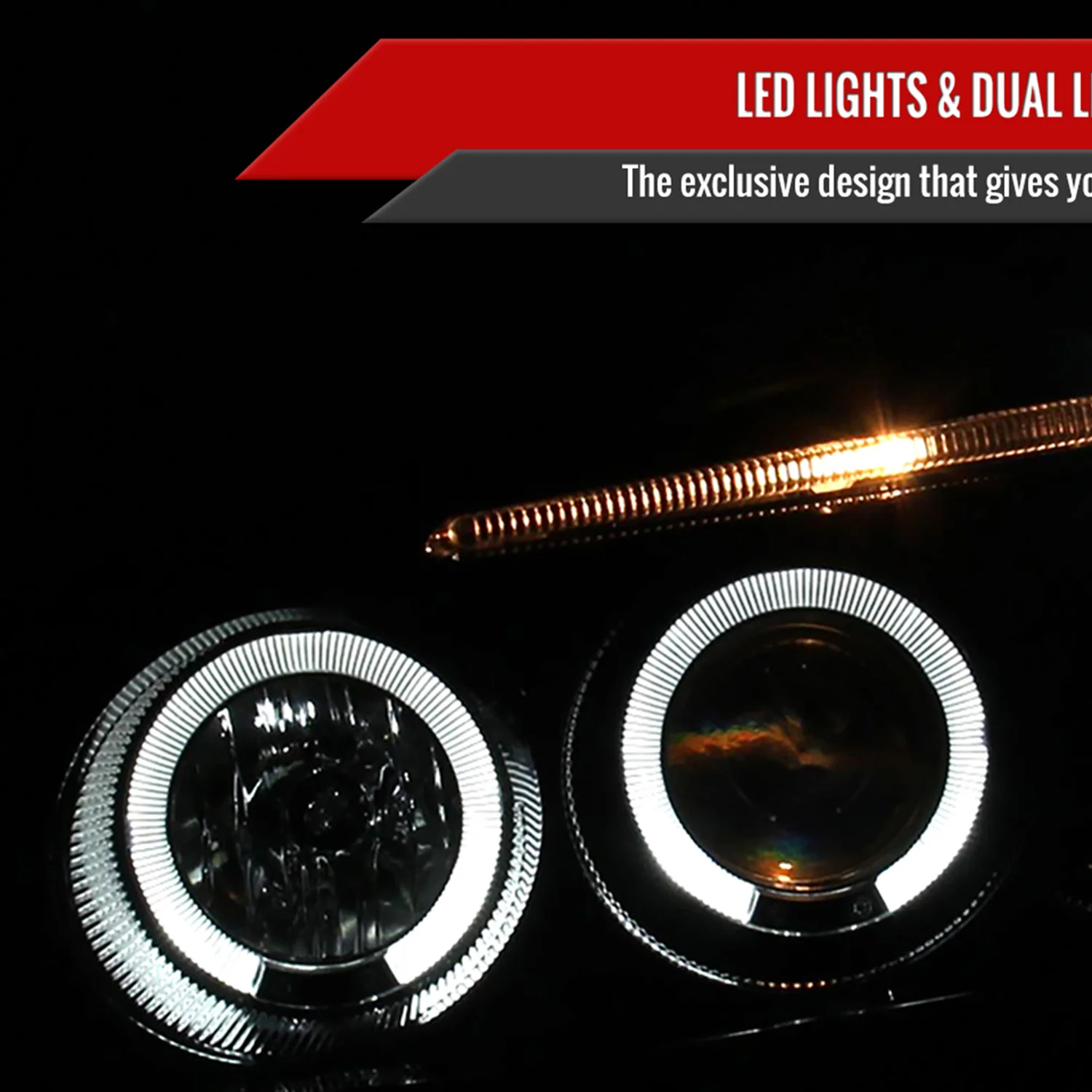 2001-2003 Honda Civic Dual Halo Projector Headlights Glossy Black/Smoke Lens - Image 2