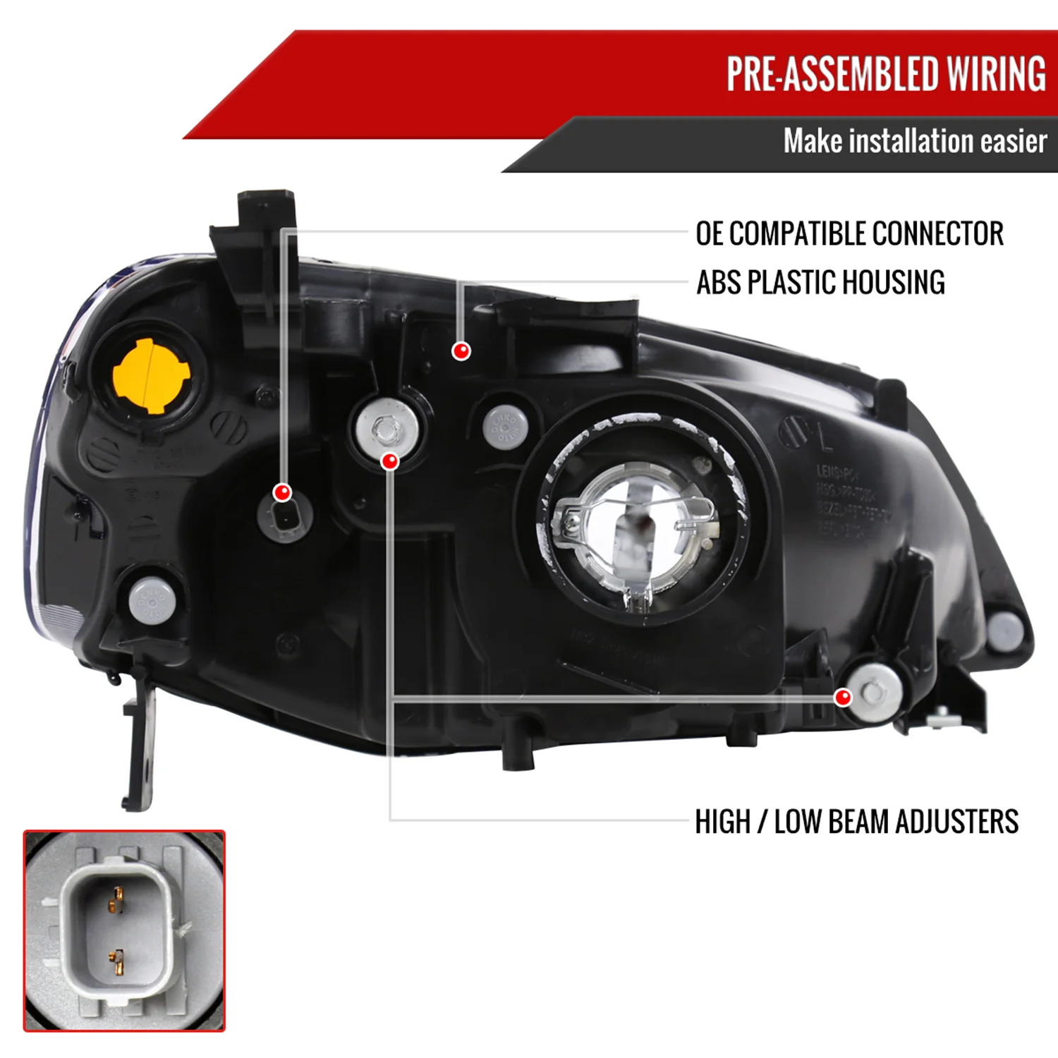 2001-2003 Honda Civic Factory Style Headlights Matte Black/Clear Lens - Image 7