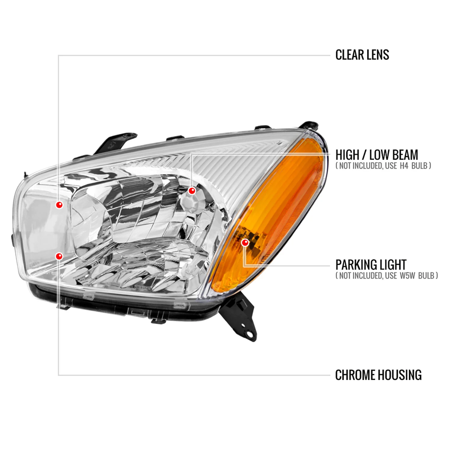 2001-2003 Toyota RAV4 Factory Style Headlights Chrome Housing/Clear Lens - Image 8