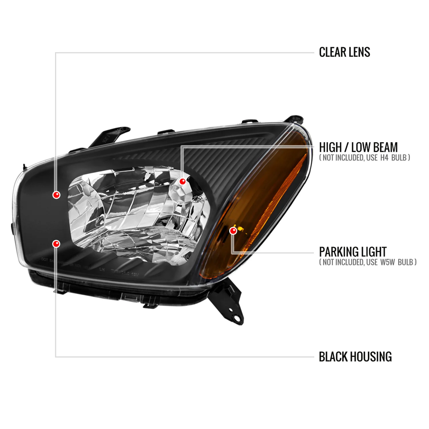 2001-2003 Toyota RAV4 Factory Style Headlights Matte Black/Clear Lens - Image 8