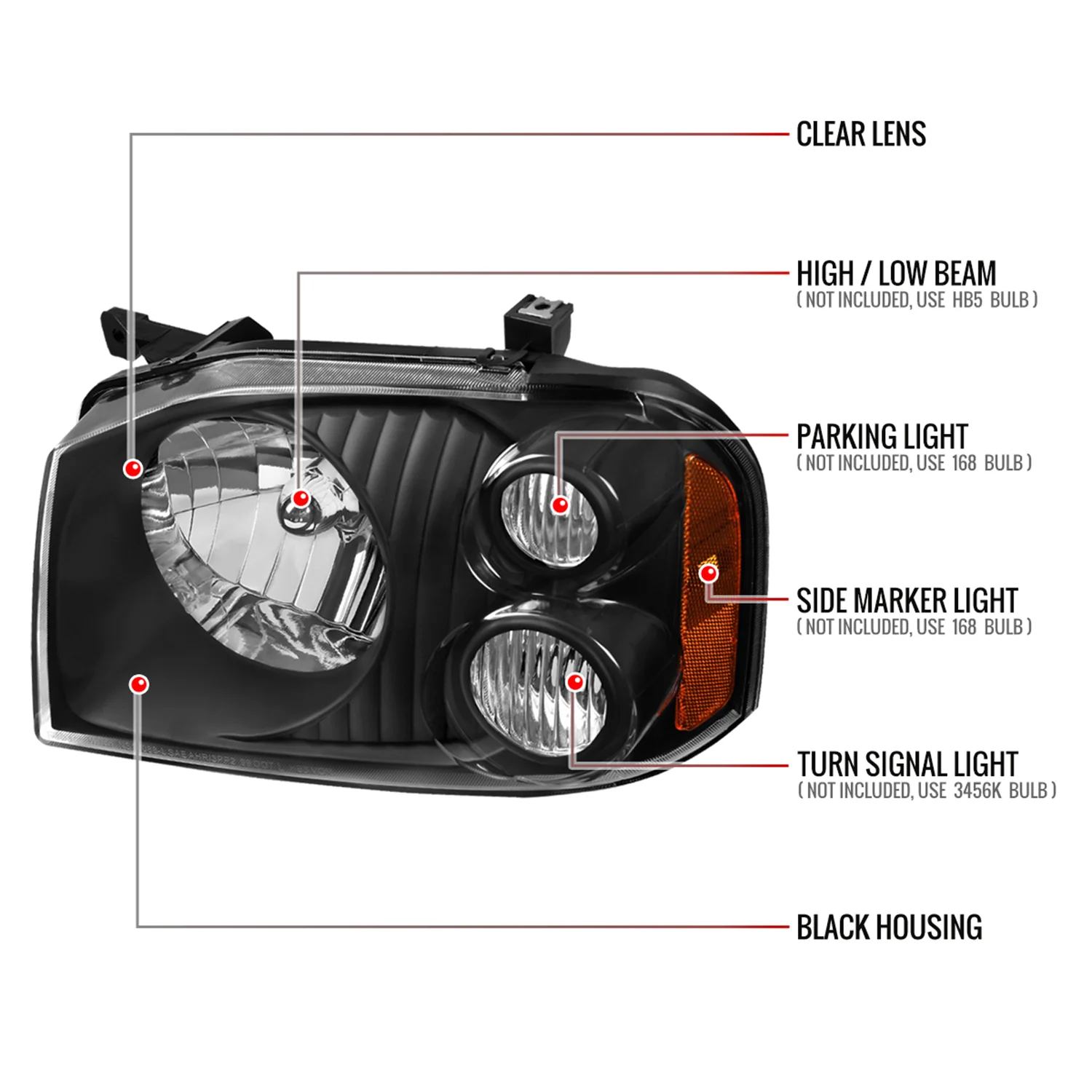2001-2004 Nissan Frontier XE Factory Style Headlights Matte Black/Clear Lens - Image 8