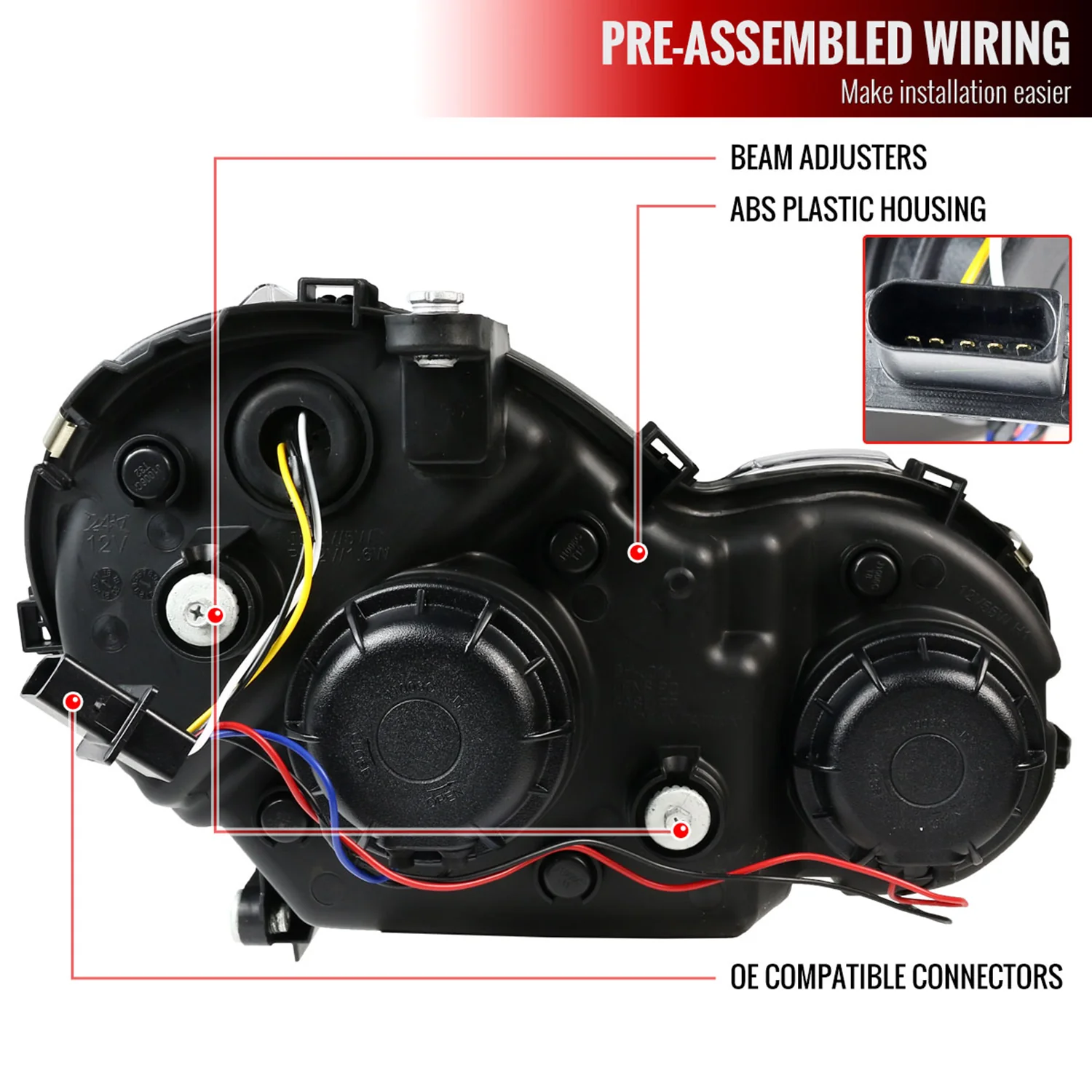2001-2007 Mercedes W203 C Class Sedan LED Bar Headlights Signal Glossy Black - Image 8