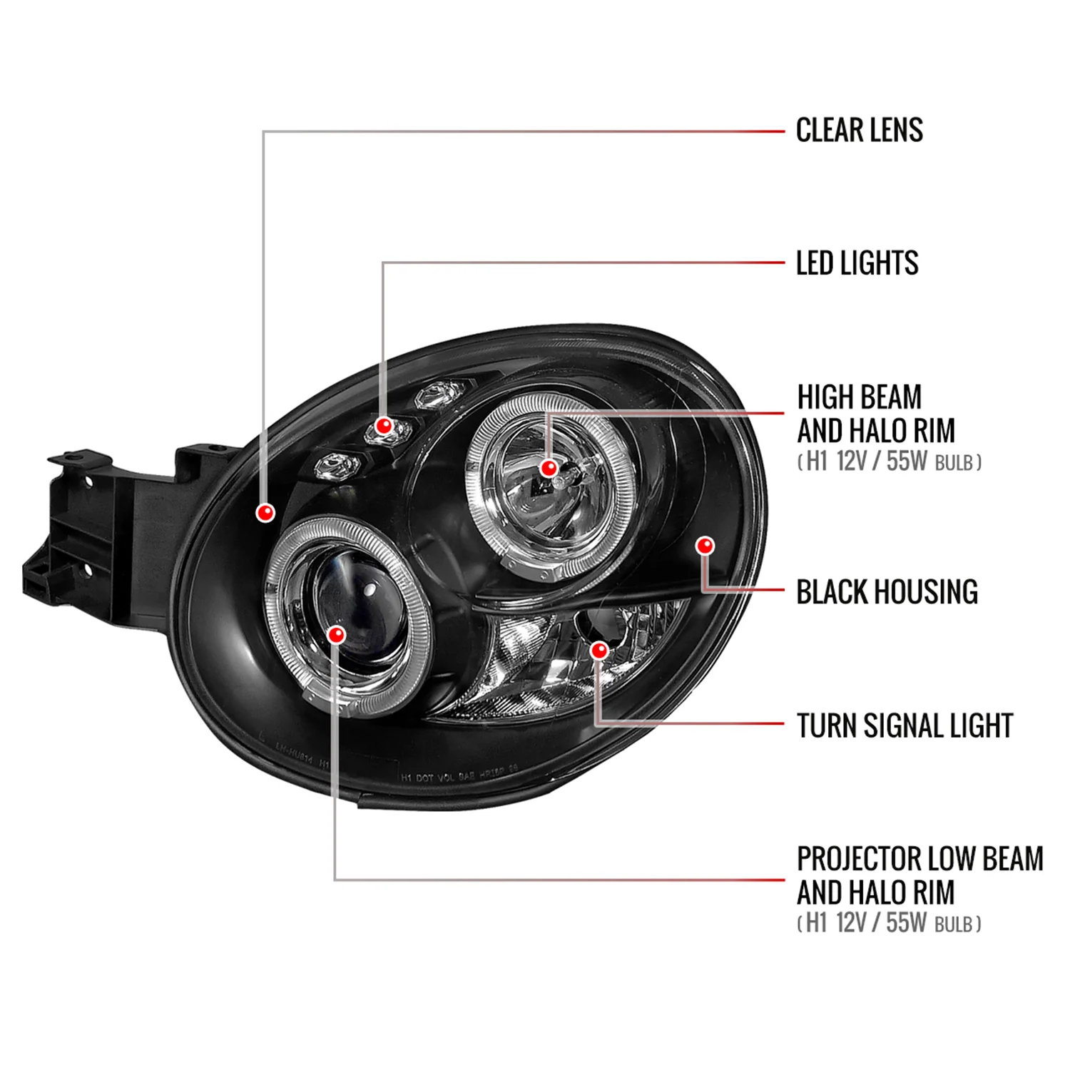 2002-2003 Subaru Impreza Dual Halo Bug Eye Projector Headlights Matt Black - Image 8