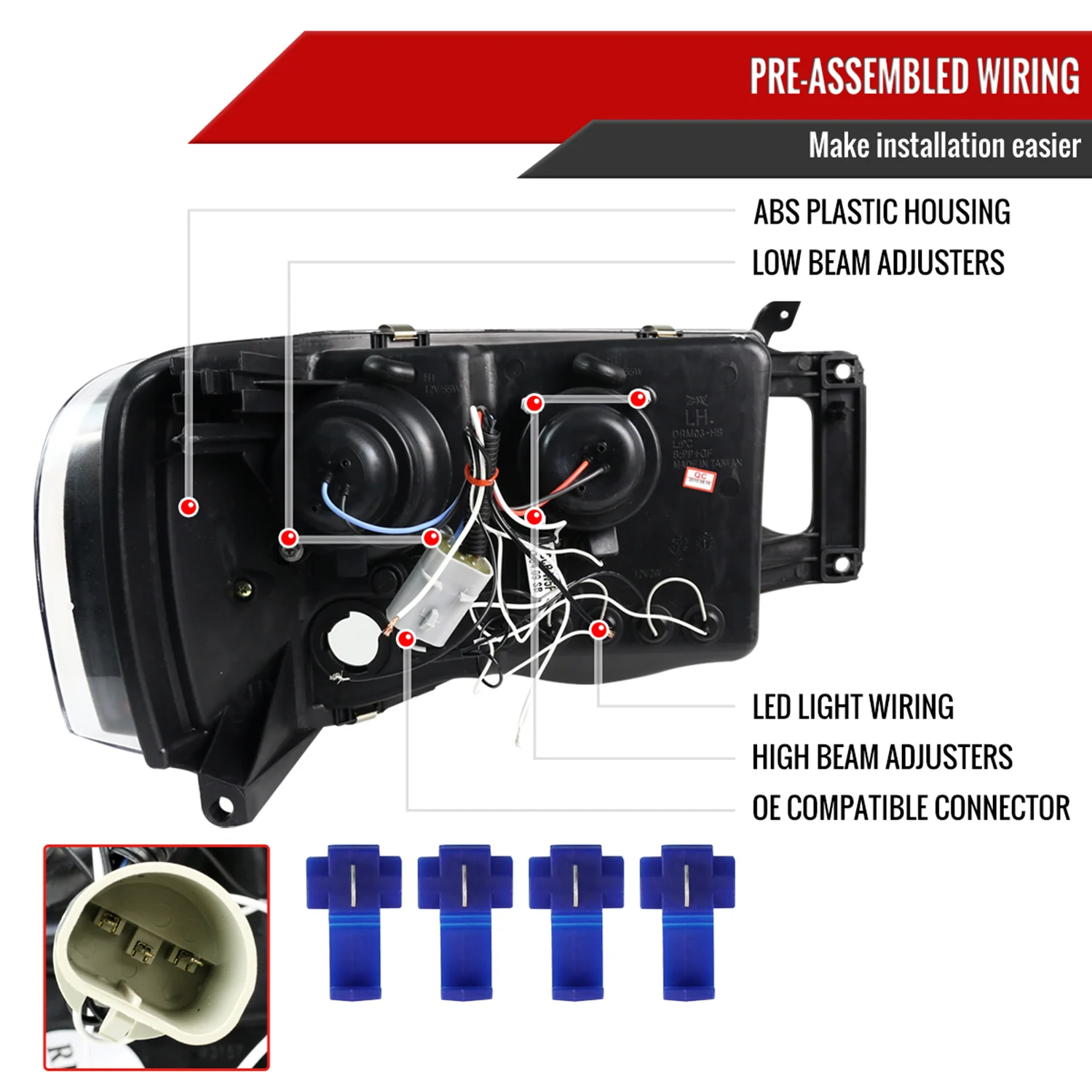 2002-2005 Dodge RAM 1500/ RAM 2500 3500 Dual Halo Headlights Matte Black - Image 9
