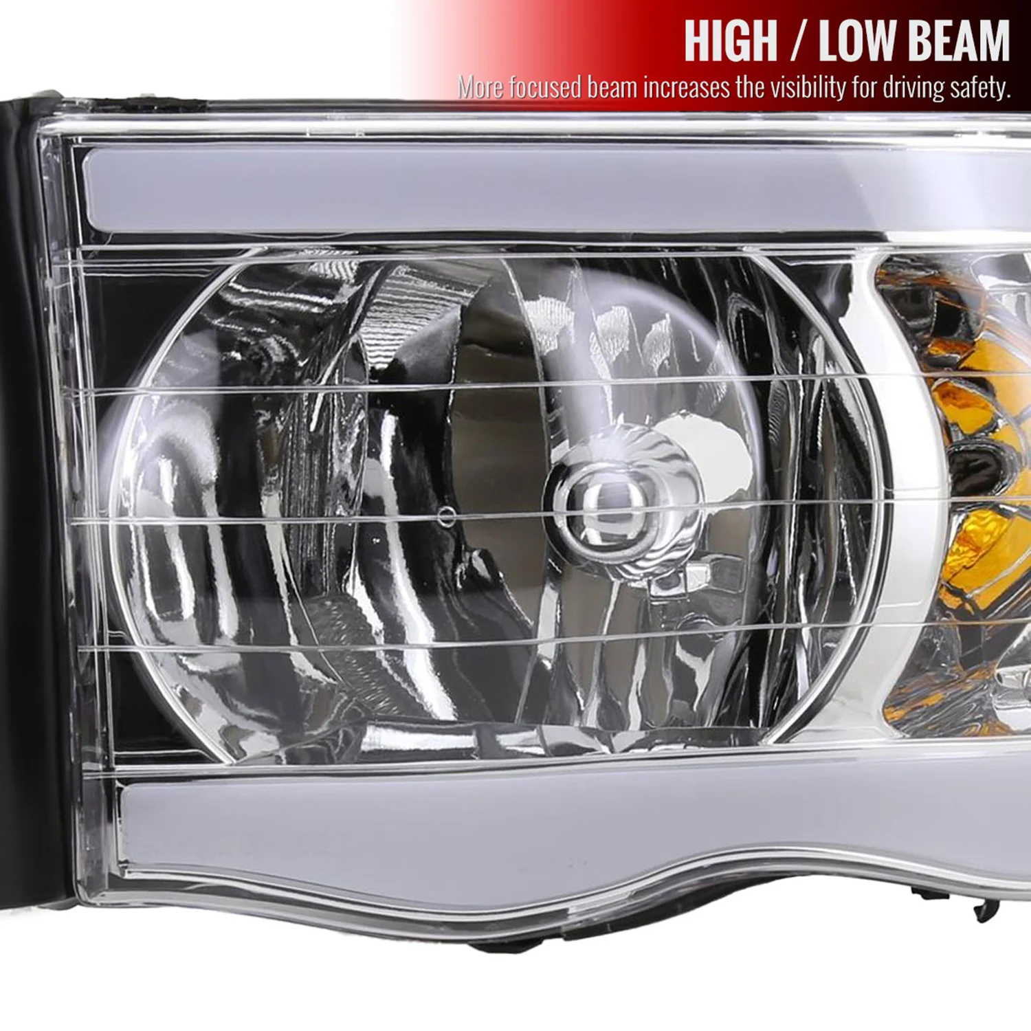 2002-2005 Dodge RAM 1500 /RAM 2500/3500 LED Tube Factory Headlights Chrome - Image 3
