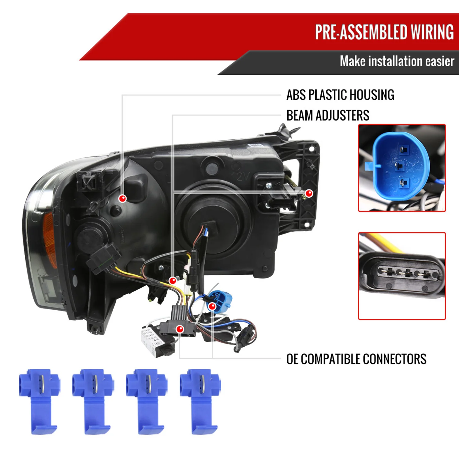 2002-2005 Dodge Ram 1500 / RAM 2500 / 3500 LED Tube H7 Headlights Chrome - Image 7