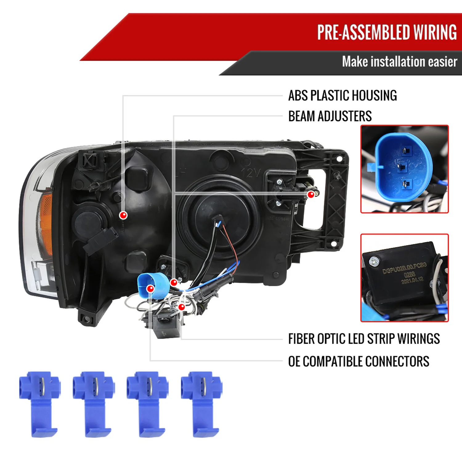 2002-2005 Dodge Ram 1500 / RAM 2500 / 3500 LED Tube Headlights Matte Black - Image 7