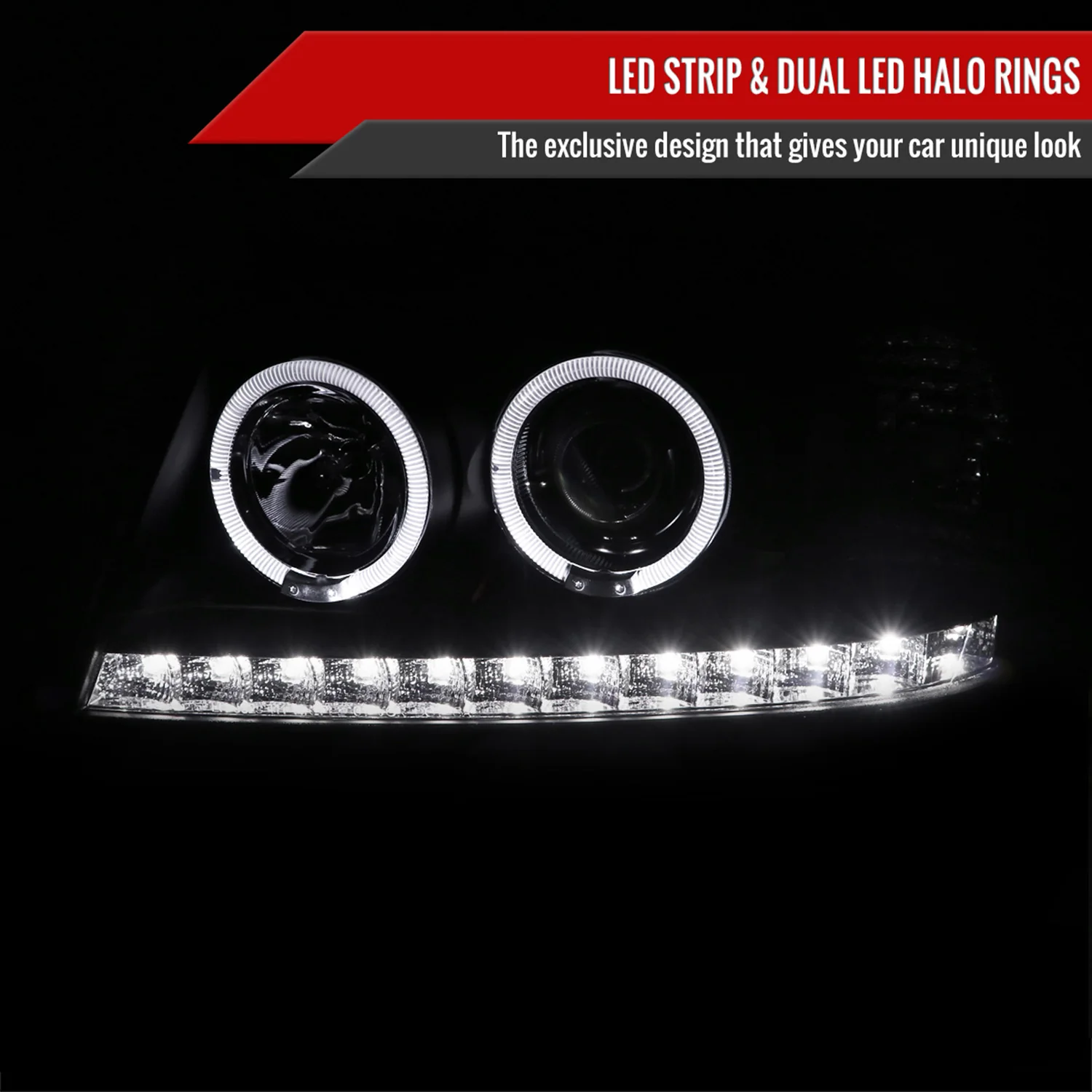 2002-2005 Ford Explorer Dual Halo Projector Headlights Matte Black/Clear Lens - Image 2