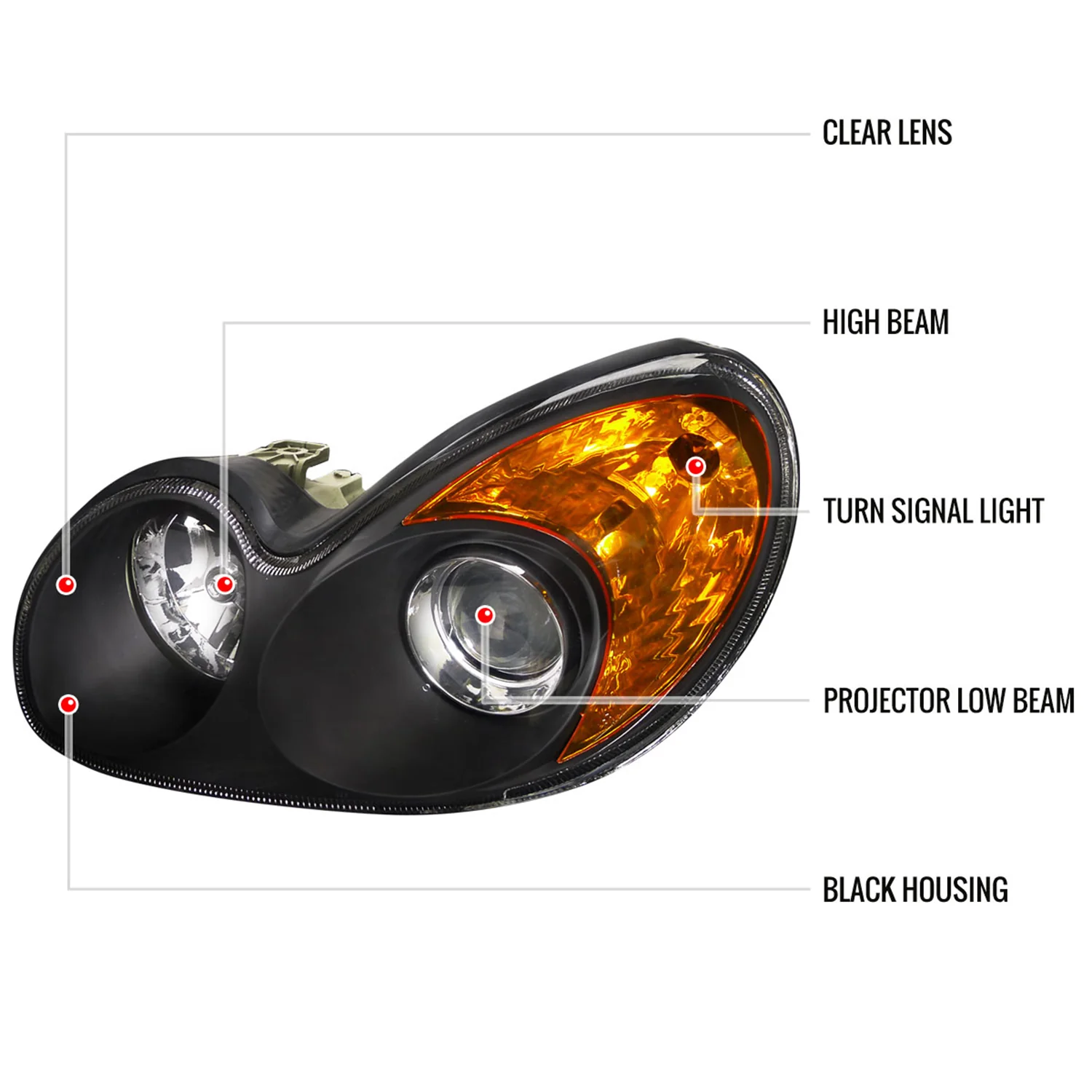 2002-2005 Hyundai Sonata Projector Headlights Matte Black Housing/Clear Lens - Image 8