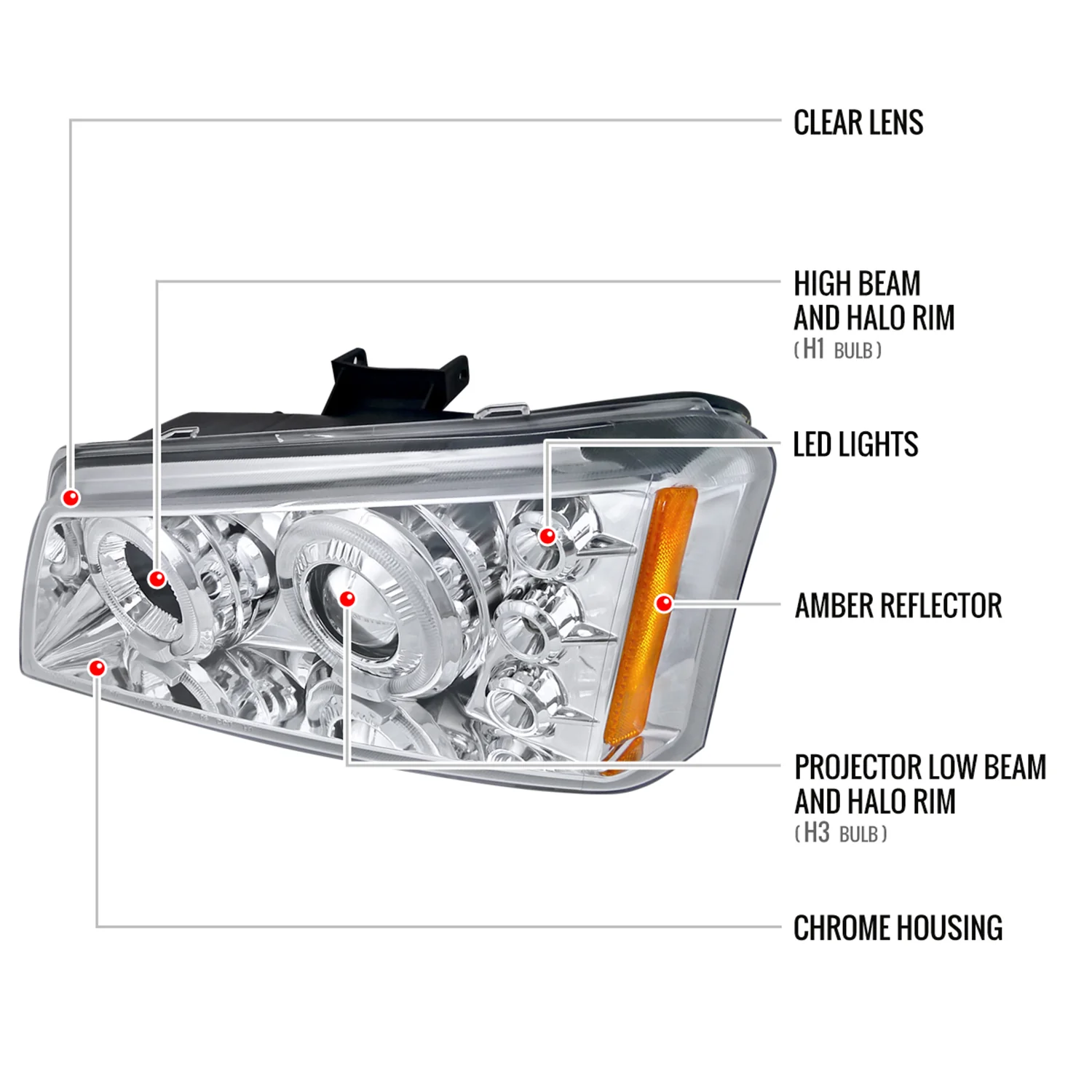 2002-2006 Chevy Avalanche/ 03-2007 Silverado Dual Halo Headlights Chrome - Image 8