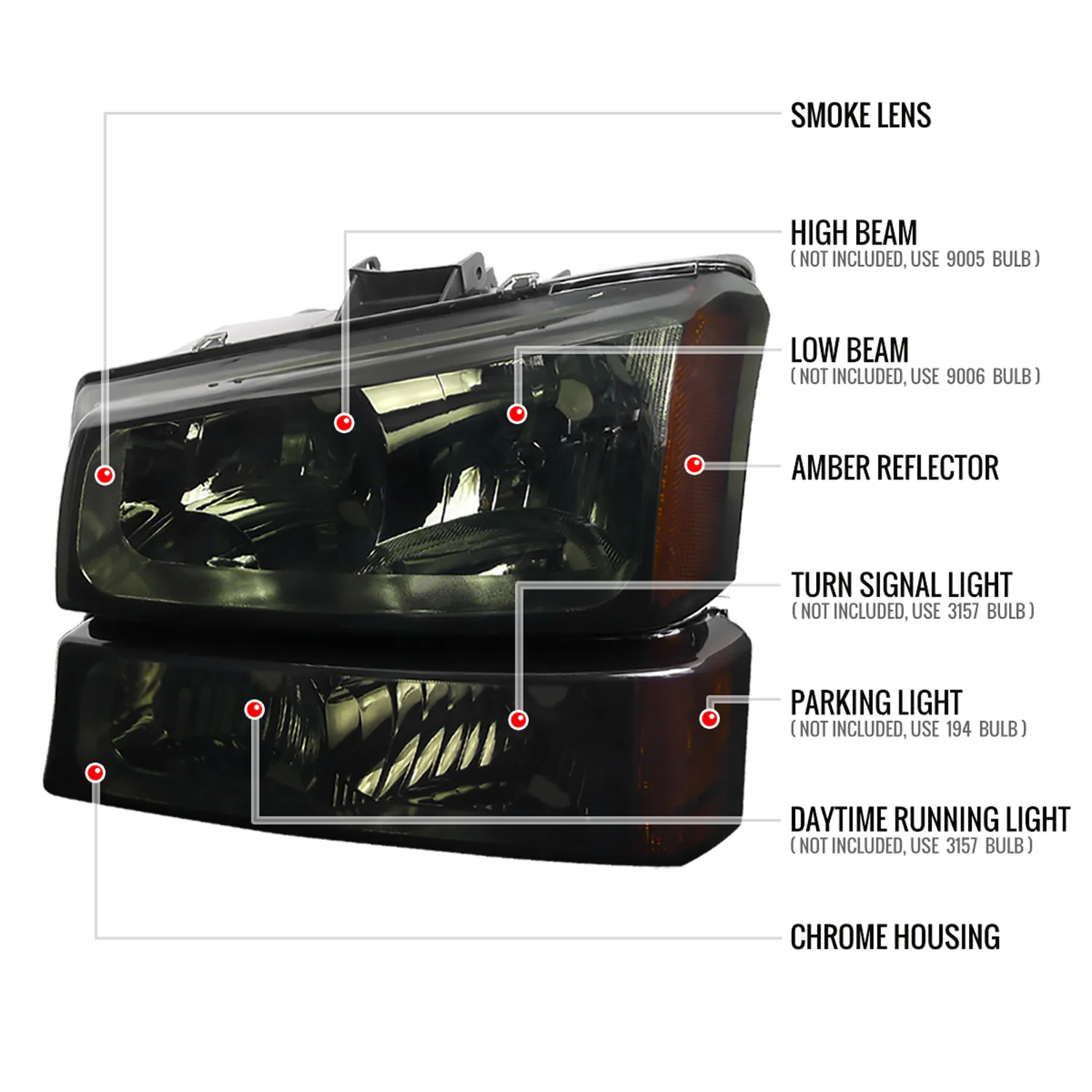 2002-2006 Chevy Avalanche/ 03-2007 Silverado Headlights Bumper Lights Smoke - Image 8