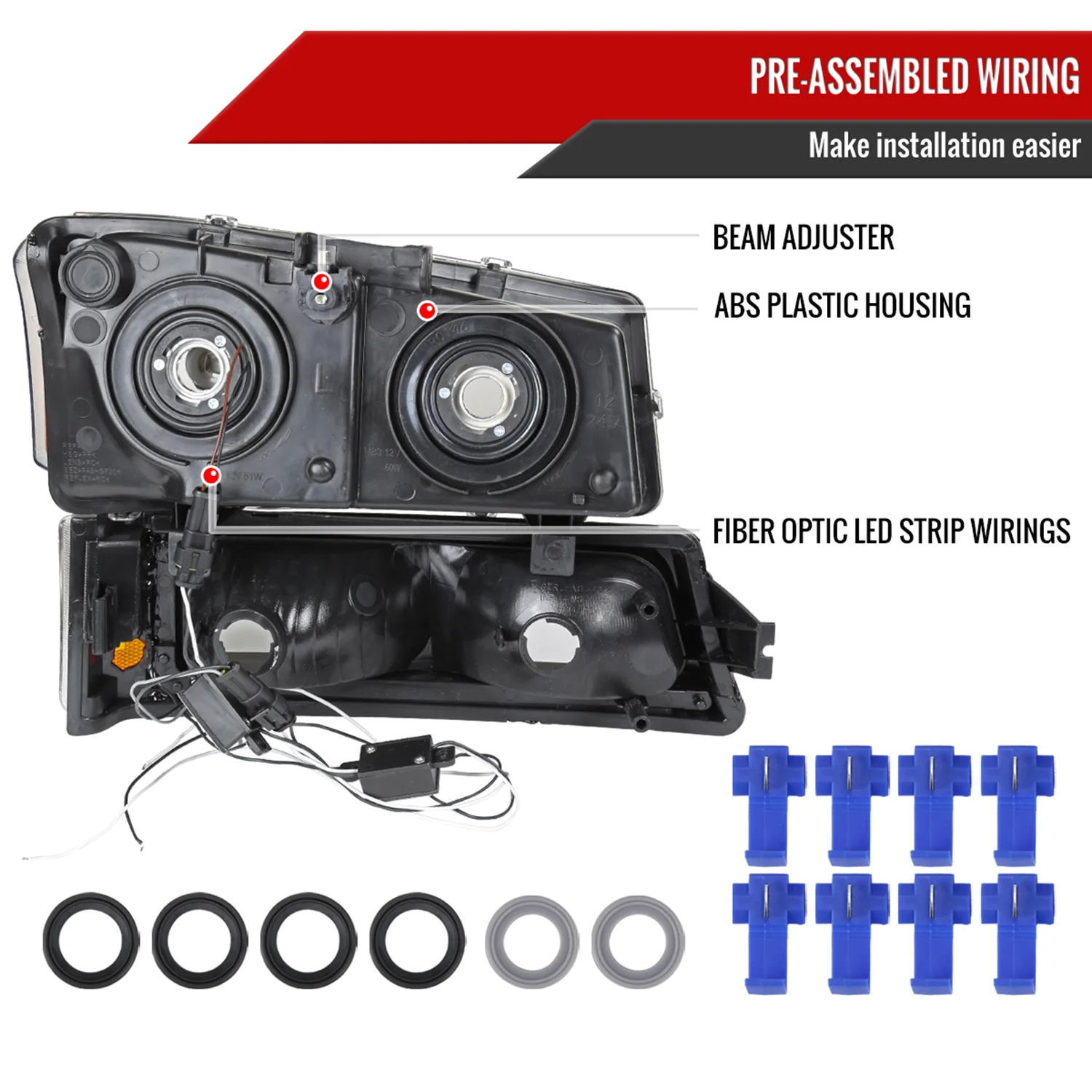 2002-2006 Chevy Avalanche/ Silverado LED Bar Factory Headlights&Bumper Lights - Image 7