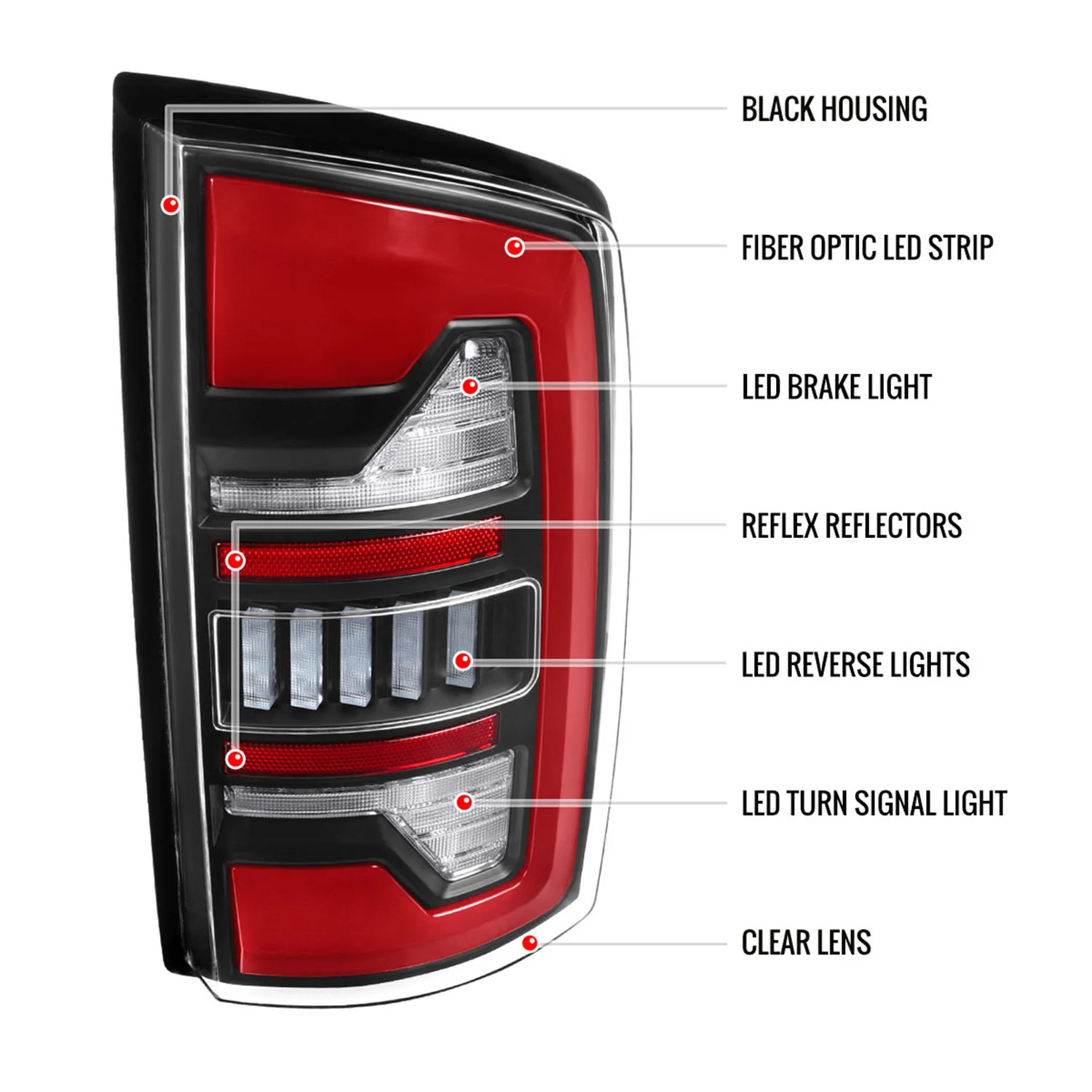 2002-2006 Dodge RAM 1500/2500/3500 Red LED Bar Tail Lights Matte Black/Clear - Image 8