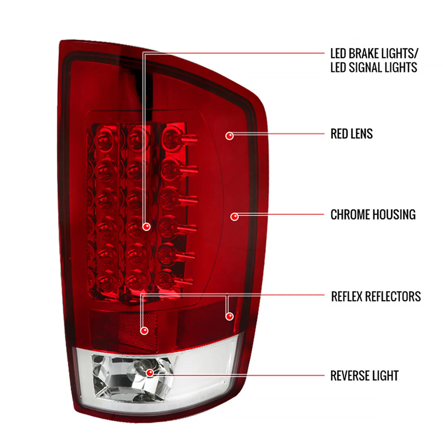 2002-2006 Dodge RAM LED Tail Lights Chrome Housing/Red Clear Lens - Image 7