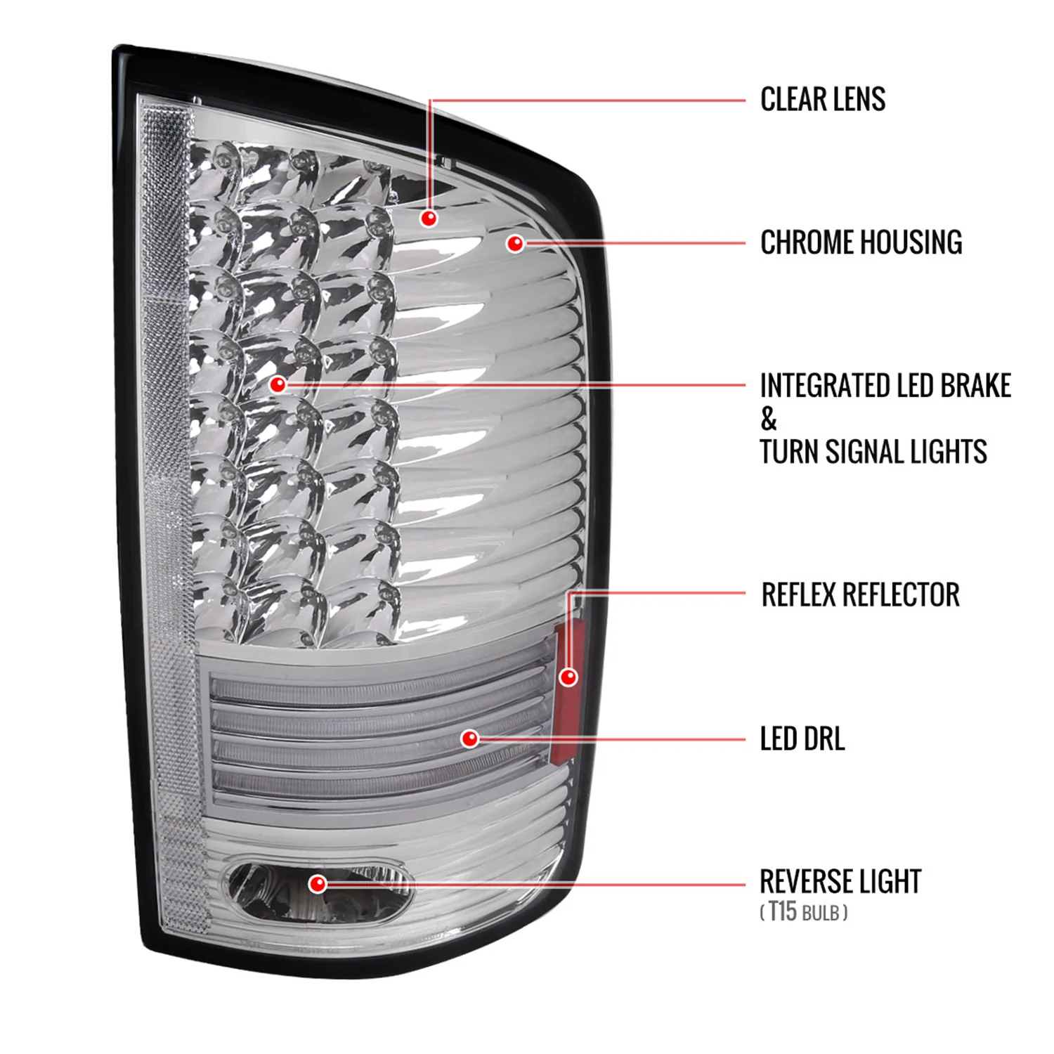 2002-2006 Dodge RAM V2 LED Tail Lights Chrome Housing/Clear Lens - Image 9