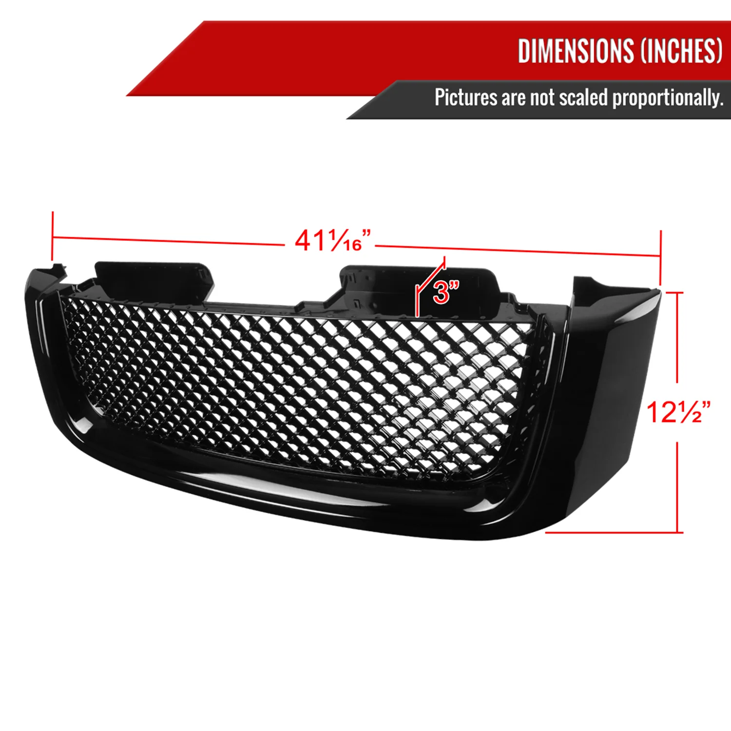 2002-2007 GMC Envoy Glossy Black ABS Mesh Grille - Image 2