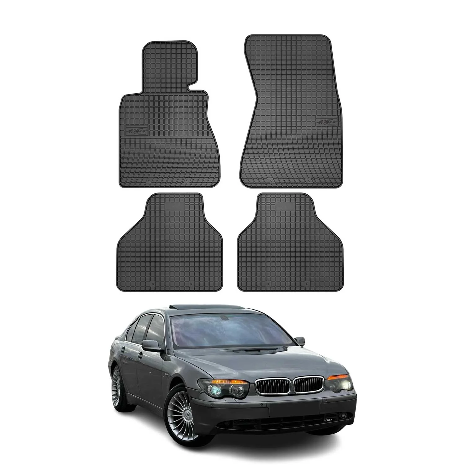 2002-2008 BMW 7 Series E66 Sedan Floor Mats Liners Full Set All Weather Rubber Black