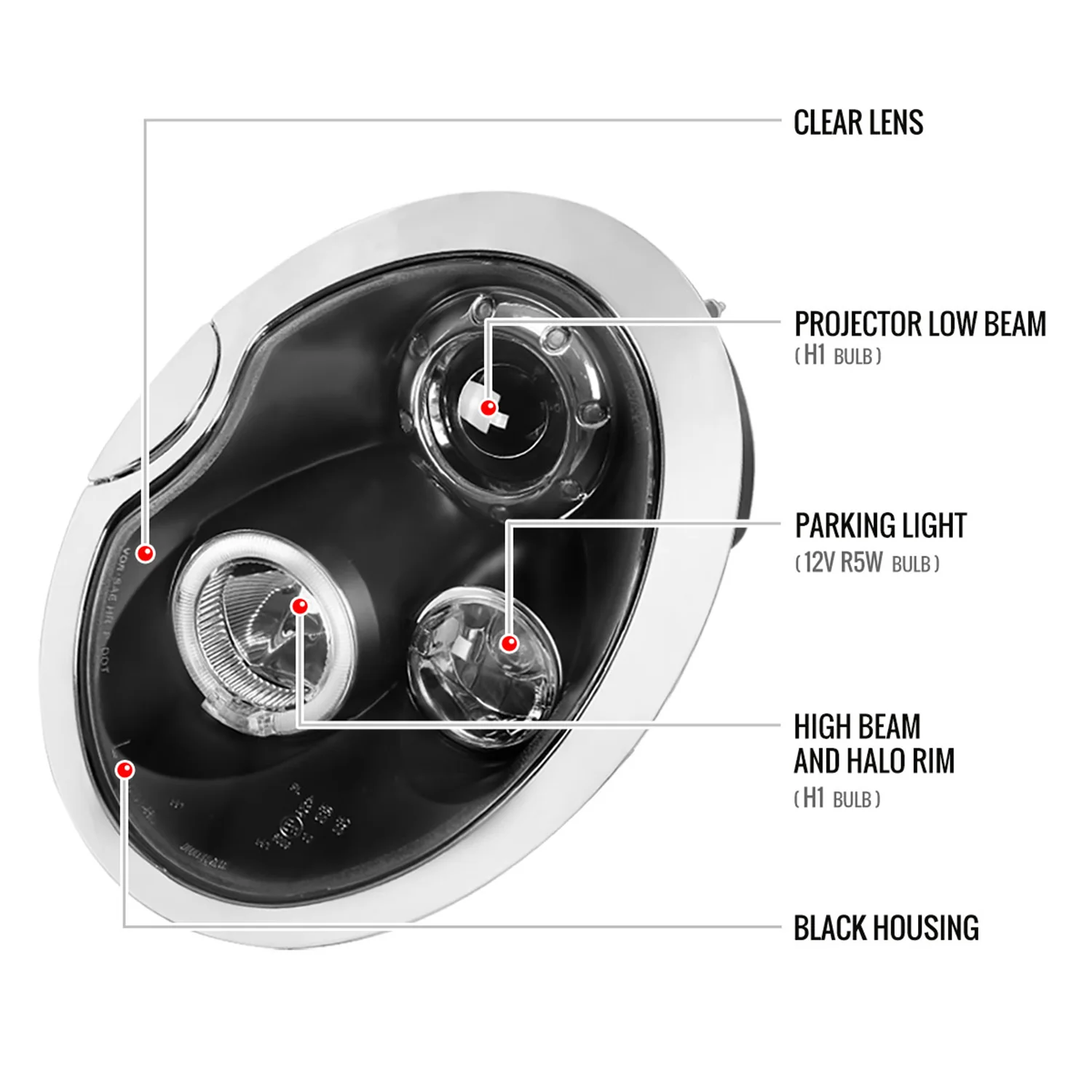 2002-2008 Mini Cooper R50 R53 R52 Single Halo Projector Headlights Matt Black - Image 8